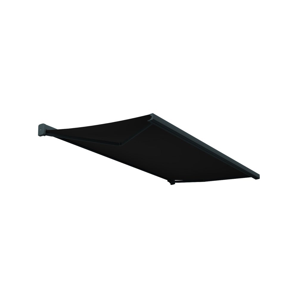 Store banne coffre AMURI 4.80 x 3.50m (Manuel - Toile : Gris foncé - Armature : Gris anthracite) - 3