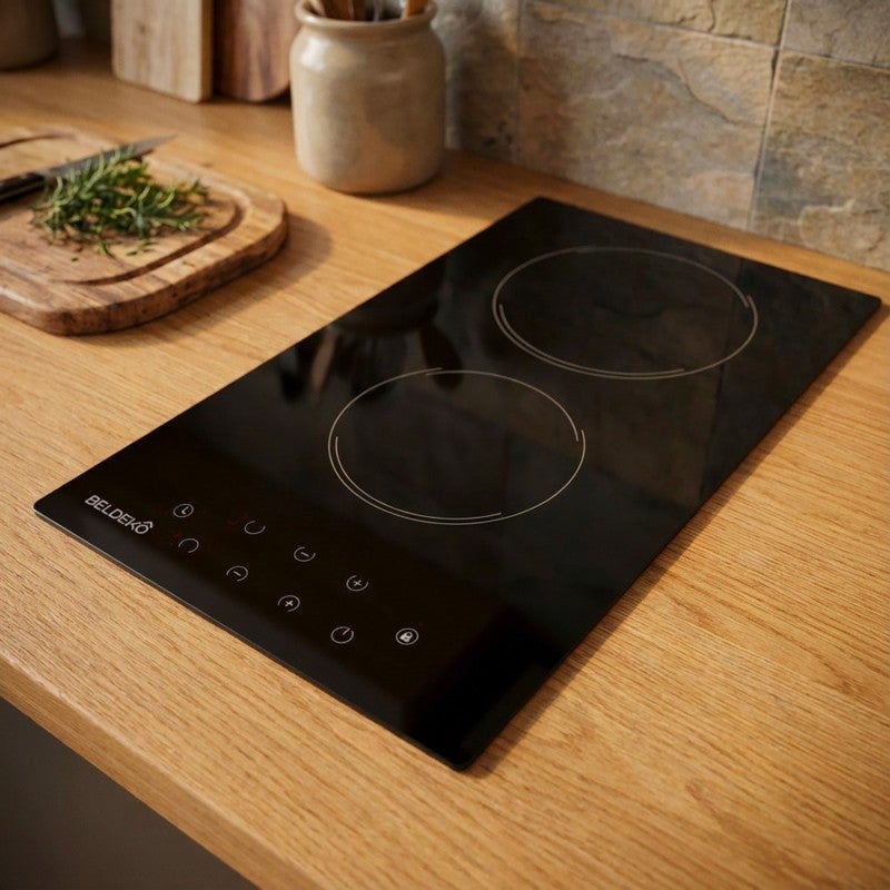 BELDEKO - Plaque Vitrocéramique 2 foyers 3000W - Minuteur, commande tactile - 8
