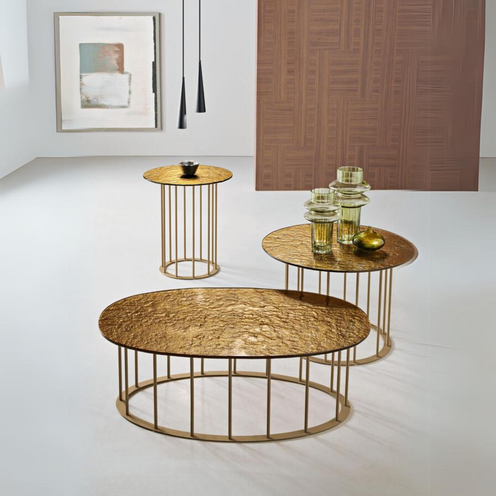 Tavolino da caffè con piano in vetro dorato cm 90x55 30h Leroy