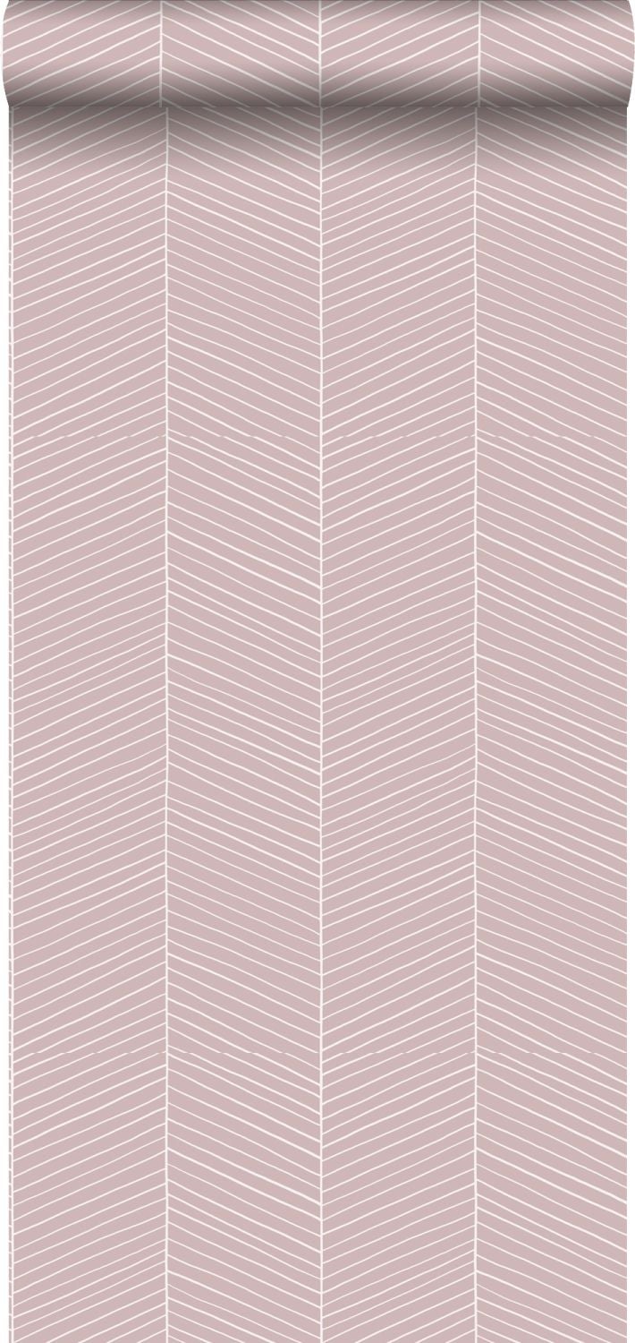 Papel pintado chevron rosa viejo - 53 cm x 10.05 m - estahome