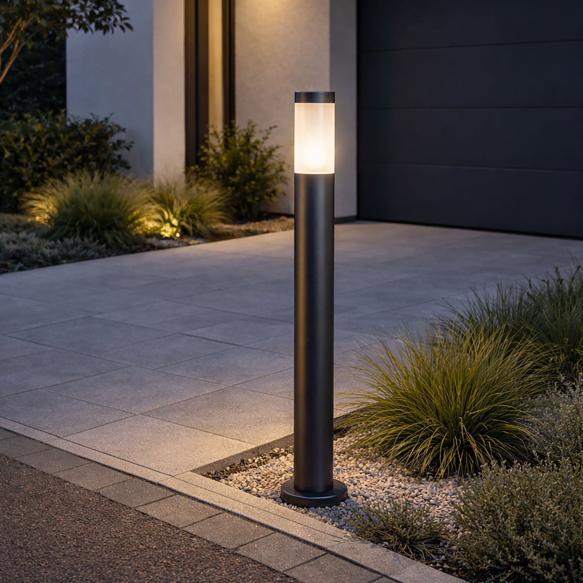 Qazqa moderno lampada bollard da esterno per giardino - Rox - grigio scuro, max. 20w, compatibile con lampadines LED, e27 - 2