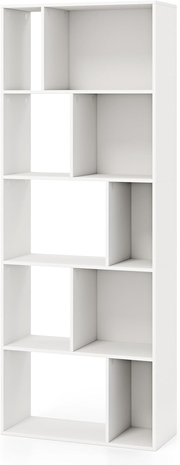 Pięciopoziomowa Biblioteka z 10 Kostkami, 2 Zabezpieczeniami przed Przewróceniem, Półką do Przechowywania w Salonie, Biurze, 60 x 25 x 160 cm (Biała)