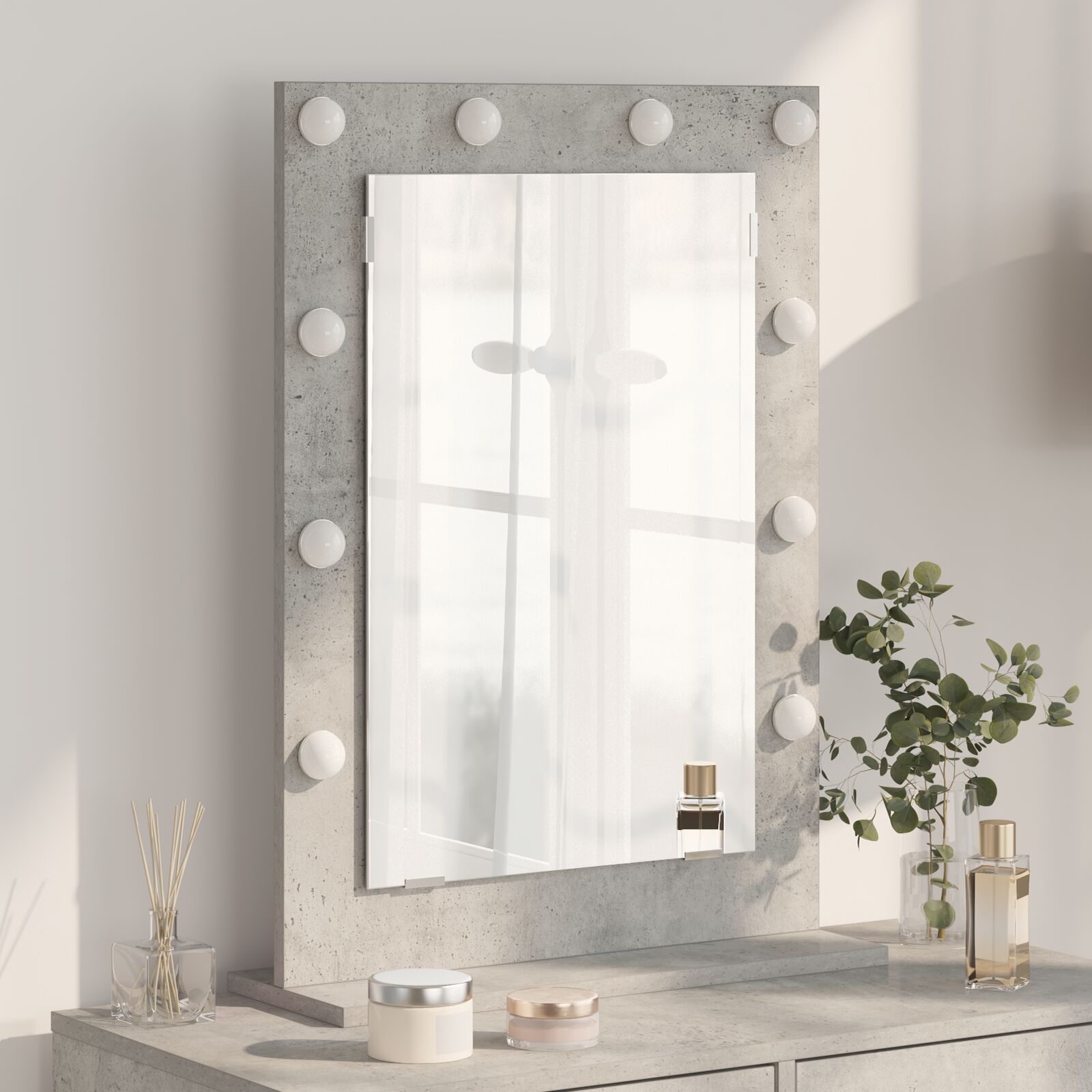 Lustro toaletowe Ze LED Lights Betonowy szary 70 x 50 x 18 cm
