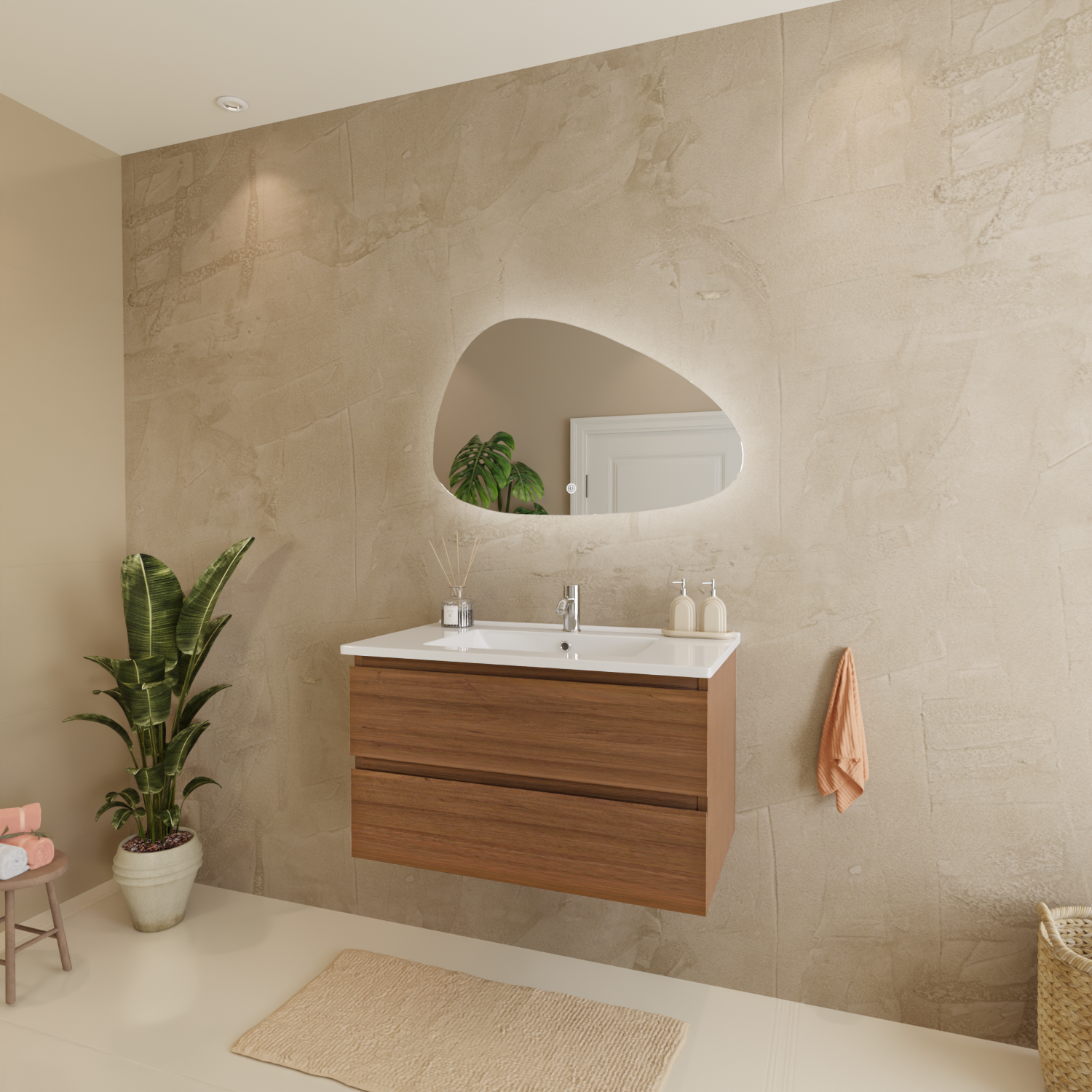 LOMAZOO Meuble De Salle De Bain Marenza Chêne Chaud 80cm - Lavabo Blanc - 2