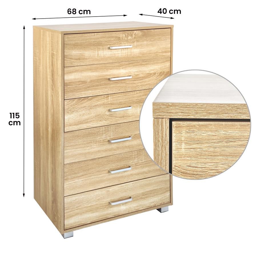 Commode en bois avec 6 tiroirs en chêne 68x40x115 cm - 2