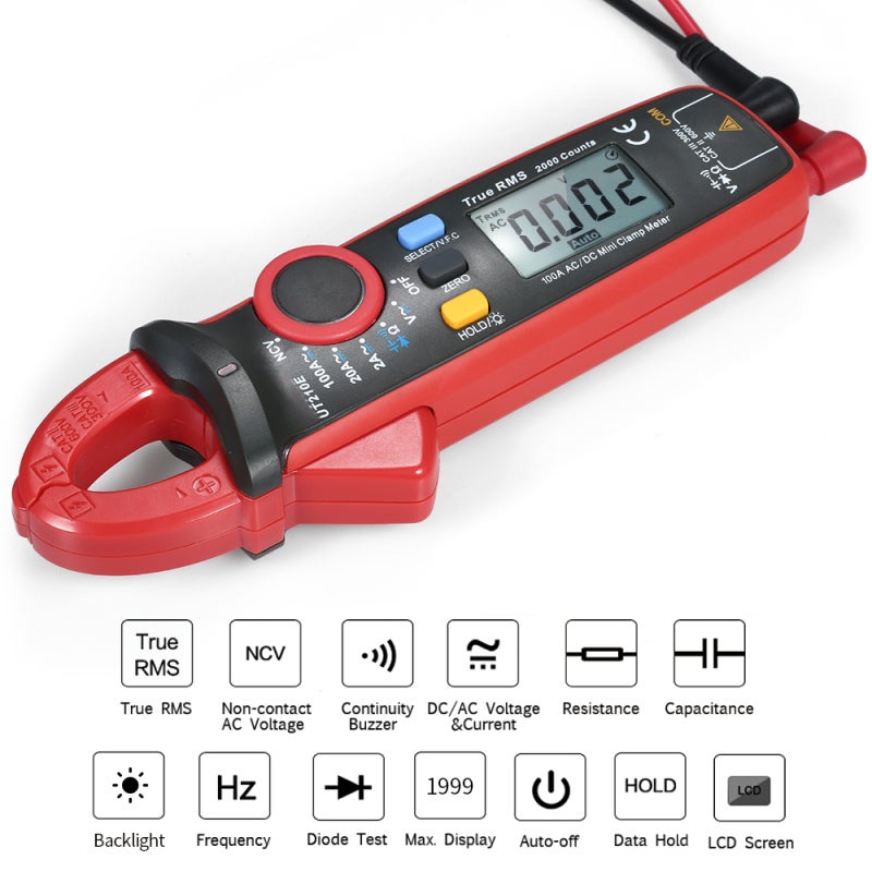 Multimètre à pince numérique UT210E Mini avec écran LCD rétroéclairé, mesure de la valeur efficace vraie (True RMS), voltmètre, ampèremètre - 6