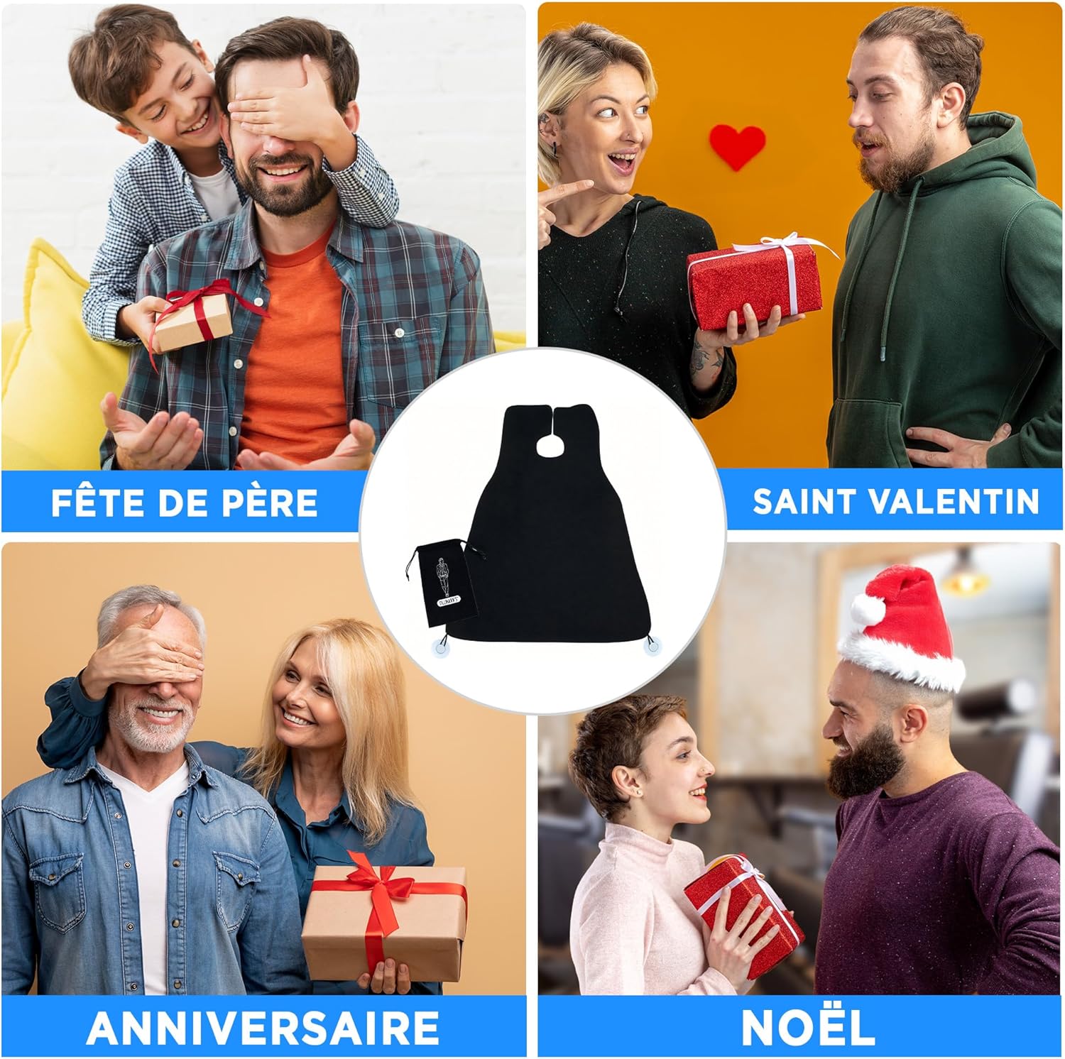 Cape de rasage homme - Bavoir à barbe - Accessoire idéal pour couper la barbe ou se raser - Avec 2 ventouses et sac de rangement - Cadeau Noël et fête - 4