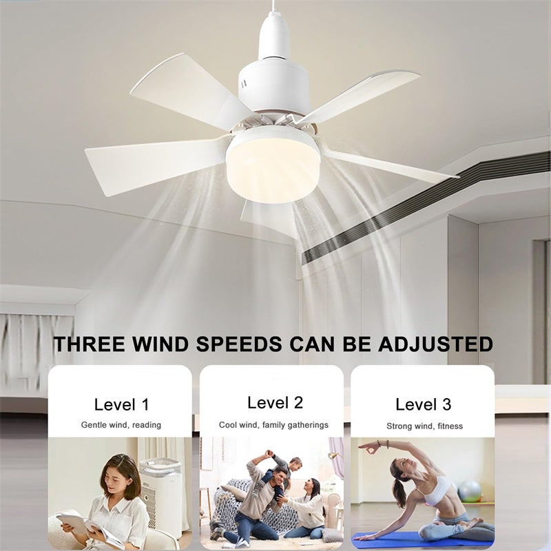 Ventilateur de plafond LED avec télécommande, variateur d'intensité, culot E27, 30 W, moderne, intelligent, sans fil, éclairage pour chambre et salon - 2
