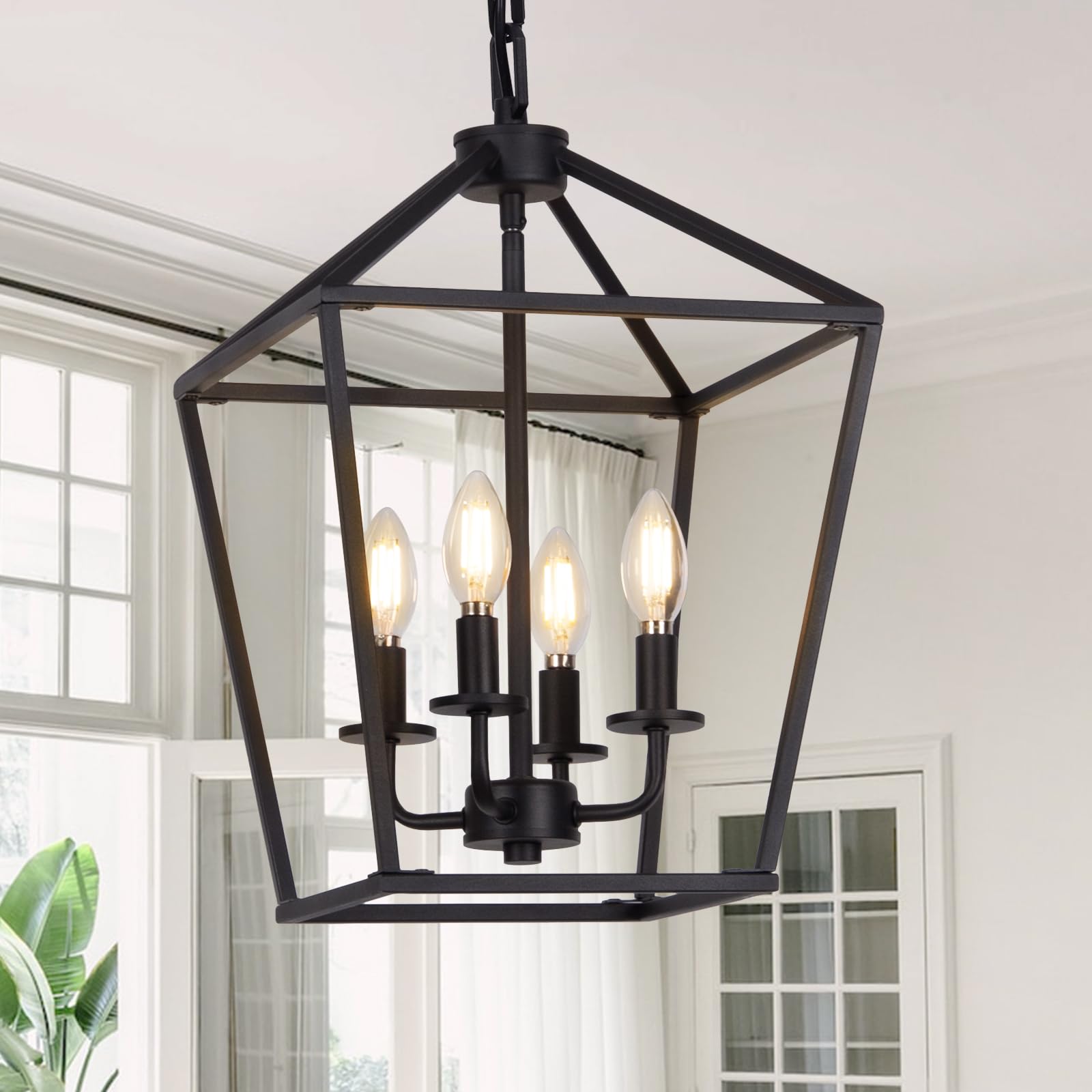 Lustre 4 Lumières, Plafonnier à Chaîne Réglable, Lustre Géométrique ...