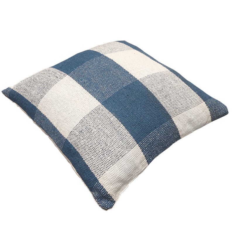 Lot 2 coussins carrés 40 x 40 cm coton brodé de carreaux bleu - ATLAS - 3