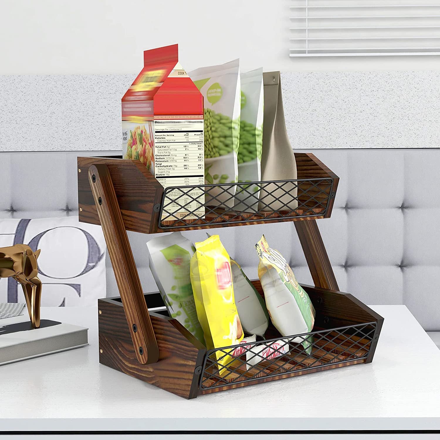 AULEDIO Escurridor de frutas y verduras de tres niveles para encimera de cocina (marrón) - 5