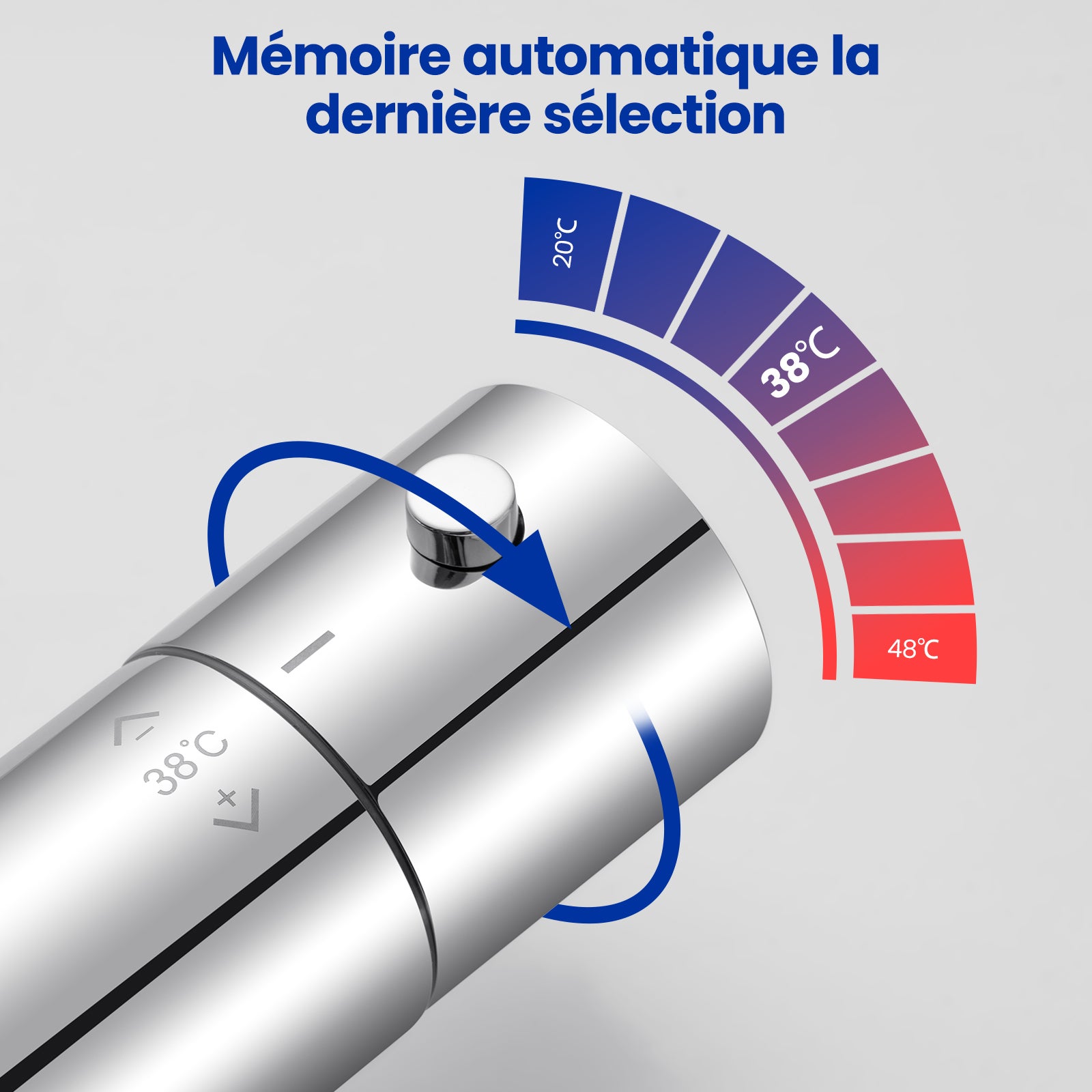 Mitigeur Thermostatique Douche Chromé,Murale Robinet Thermostatique Douche avec Bouton Sécurisé à 38°C Anti-brûlure ,Mitigeur Douche - 3