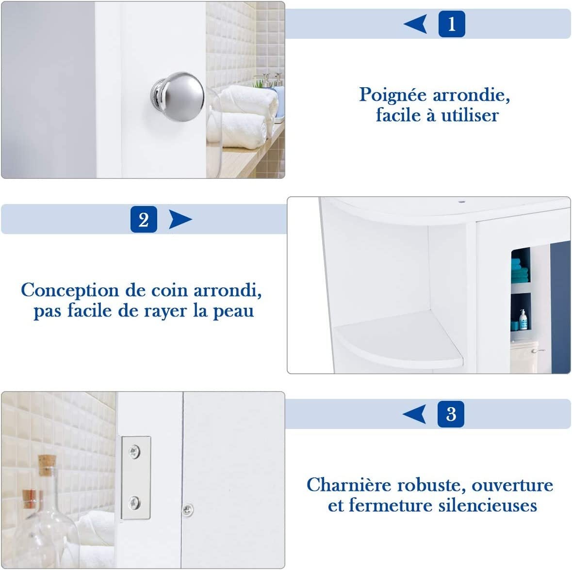 Armario del Baño con Espejo, Armario Montado a la Pared, Armario de Madera Colgado con Repisas Regulables y Compartimientos Abiertos, Botiquín - 2