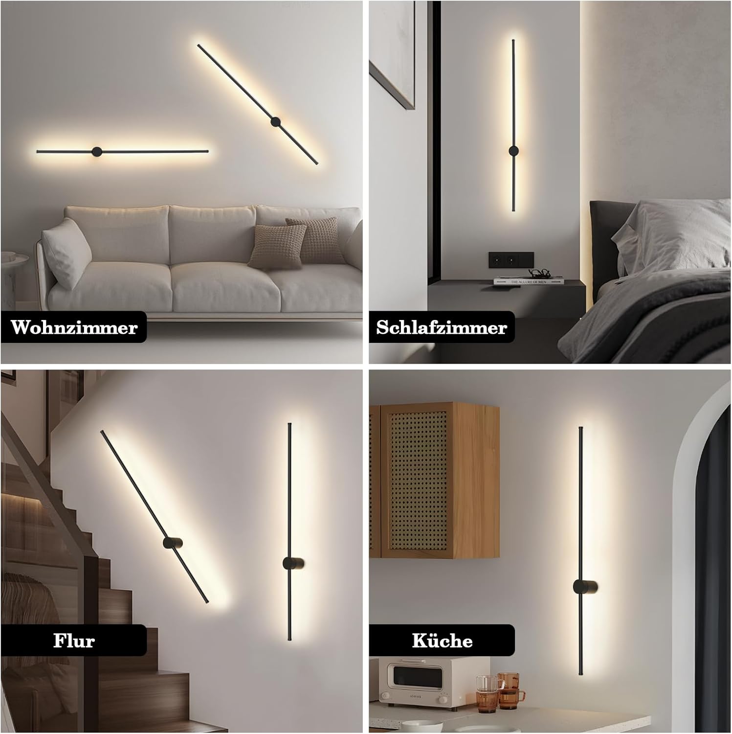 NETTLIFE Kinkiet LED 100cm Czarny, Nowoczesna Lampa Ścienna 3000K Ciepła Biel, Oświetlenie Pośrednie do Salonu Sypialni Przedpokoju Schodów Kuchni - 7