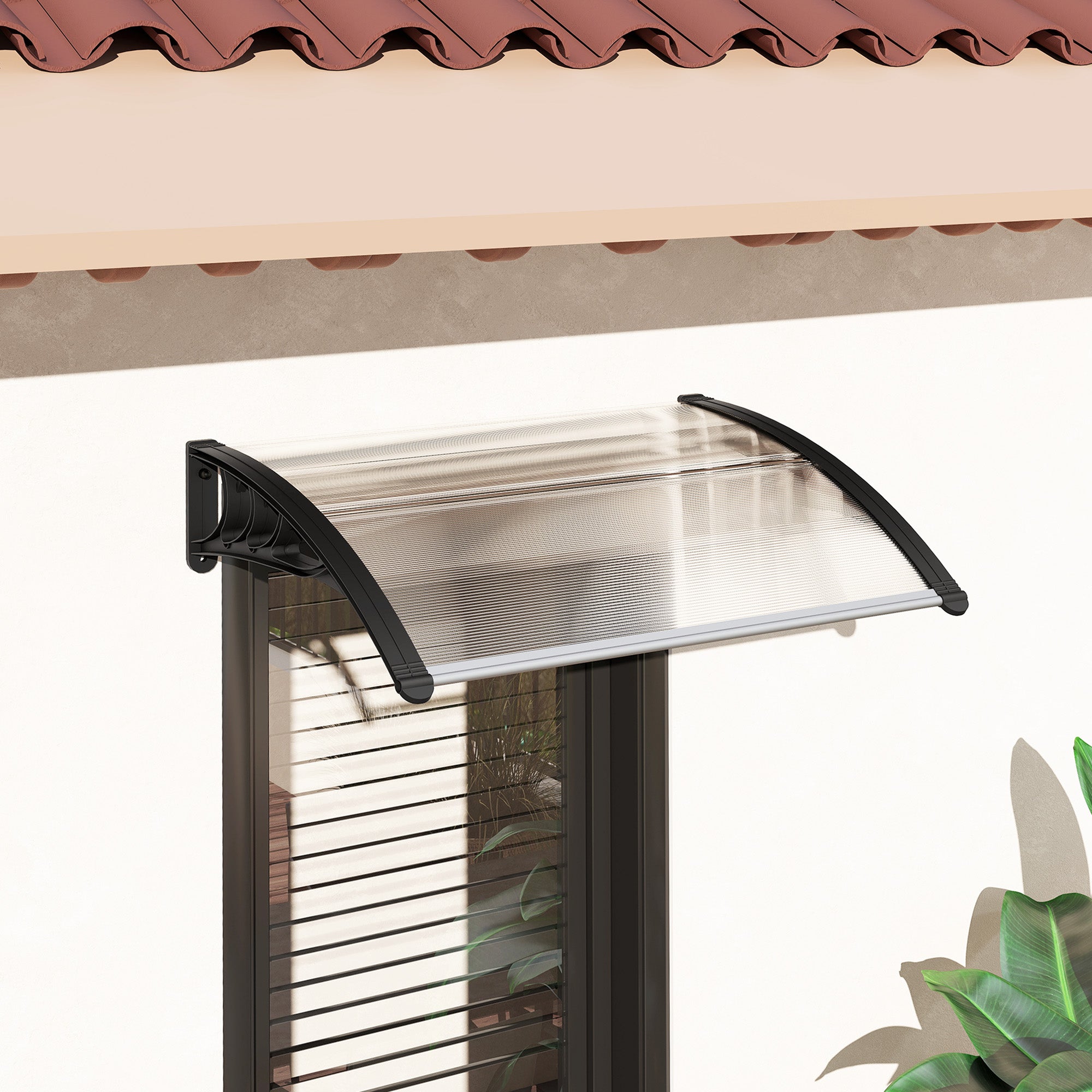 Marquise de Proteção Outsunny Liga de Alumínio, PP e PC Transparente e Preto 75x100x23 cm - 5
