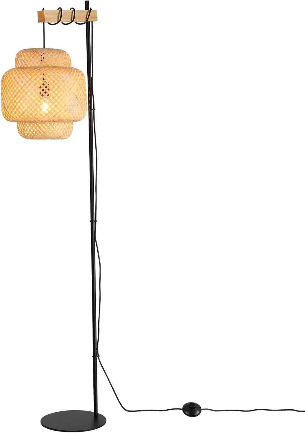 SUNLLOK Lampadaire Bohème Rotin Bambou - Style Industriel Avec Interrupteur Pied - Lumière Noire Tressée Salon Chambre Bureau