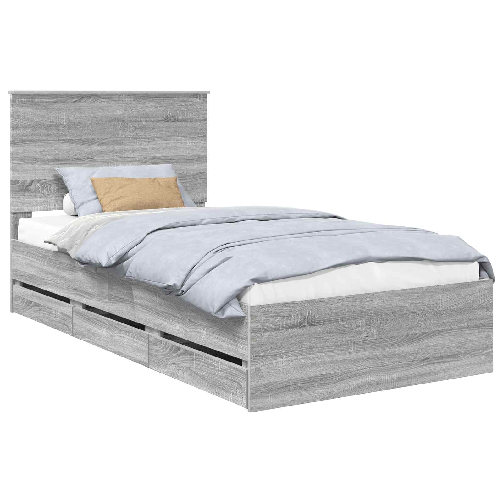 Cadre de lit en panneau de bois gris pour la chambre, 100 × 200 cm - 2