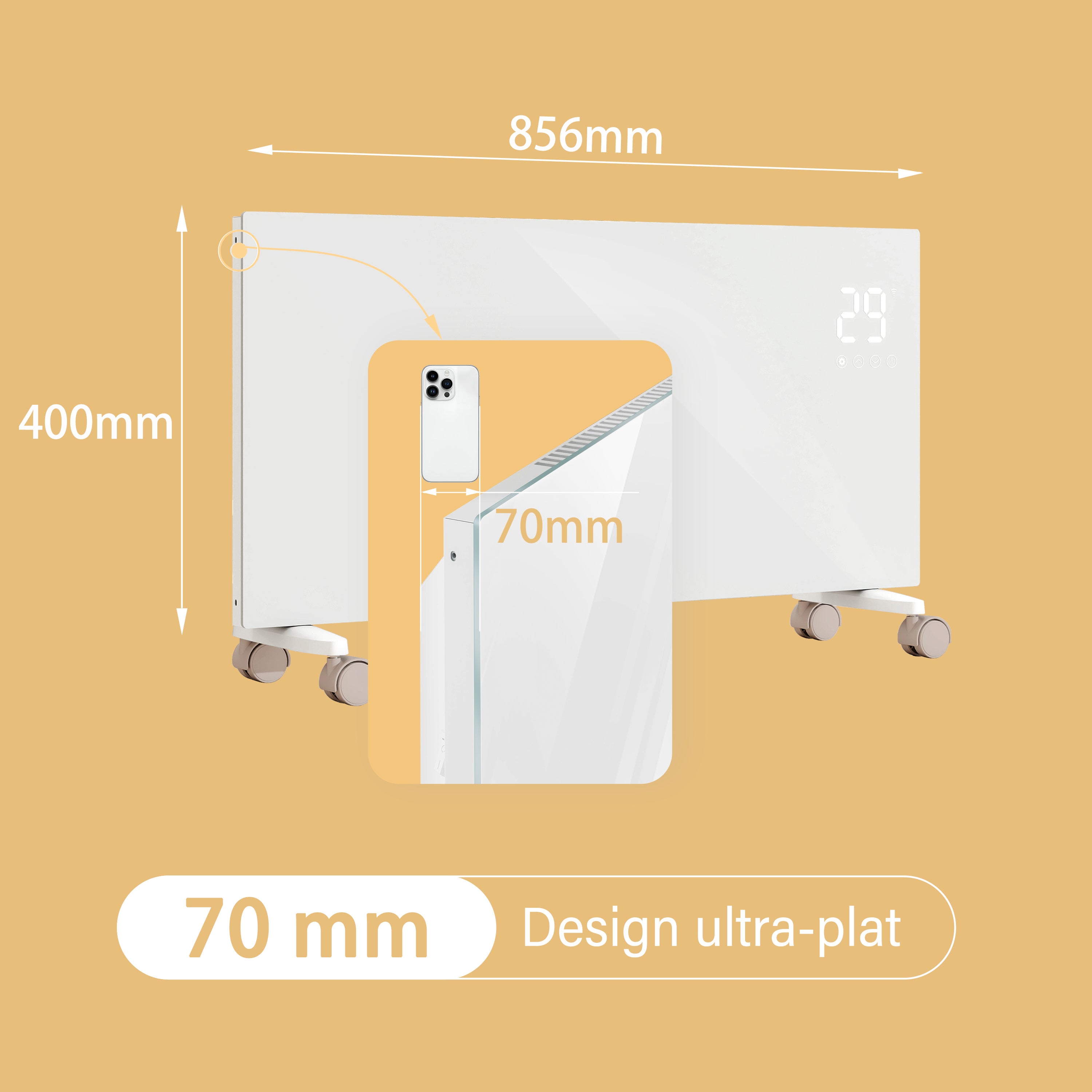 Radiateur électrique connecté sécurité enfant 2000W NDJ1 — WiFi, télécommande, anti-basculement, verre blanc glacé - 2