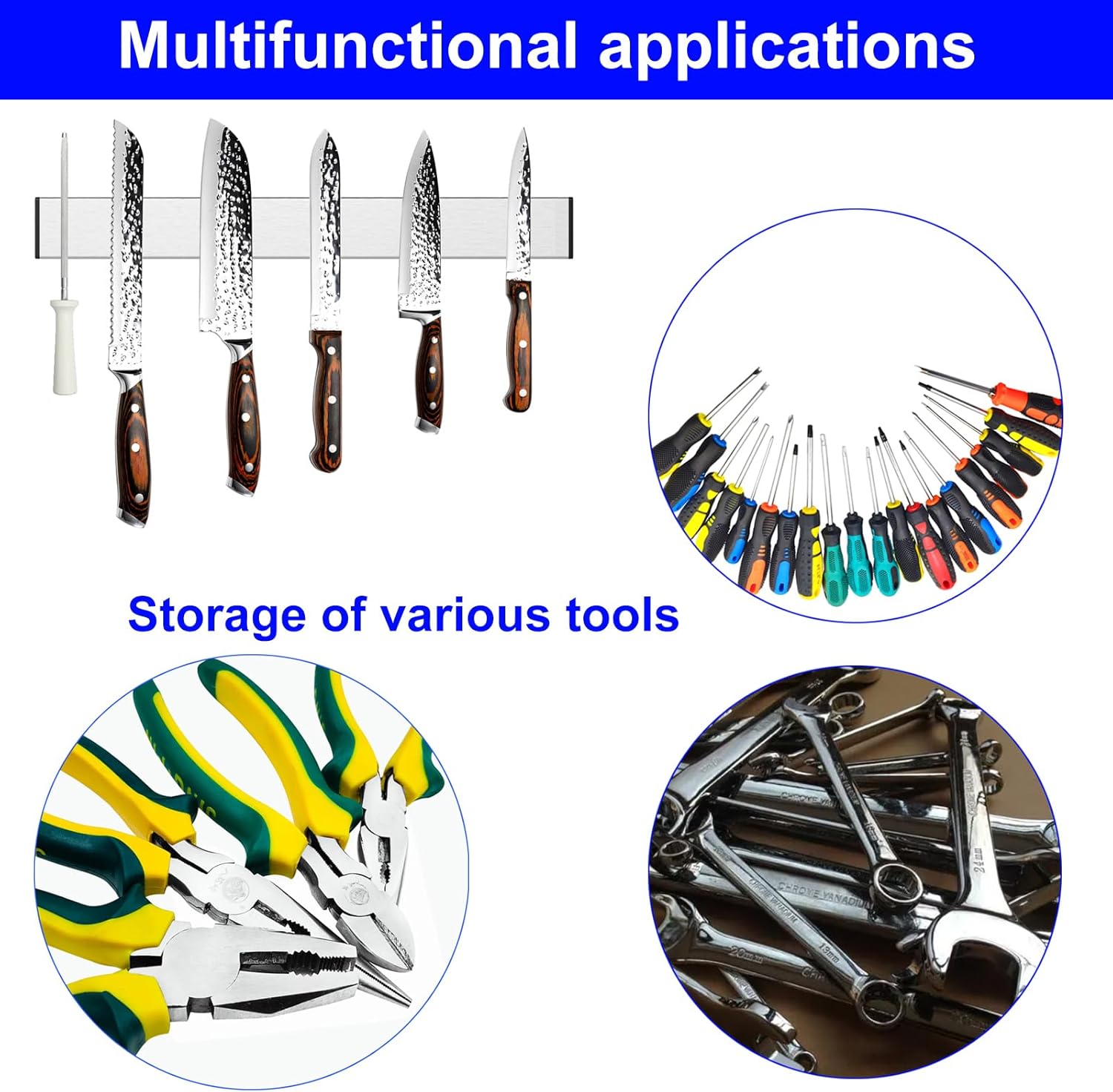 Porte-couteaux Universel Acier Inoxydable - 20 Emplacements - Nettoyage Facile - Sécurisé
