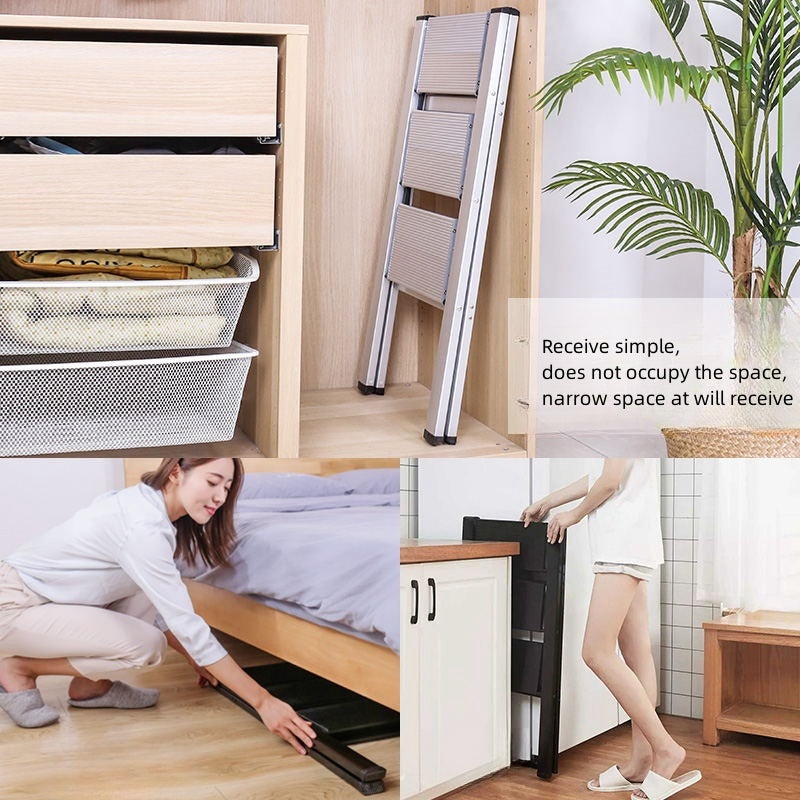 Escabeau escamotable à 3 marches, marchepieds antidérapants plus larges et améliorés, esabeau portable, supporte jusqu'à 150 kg (noir) - 7