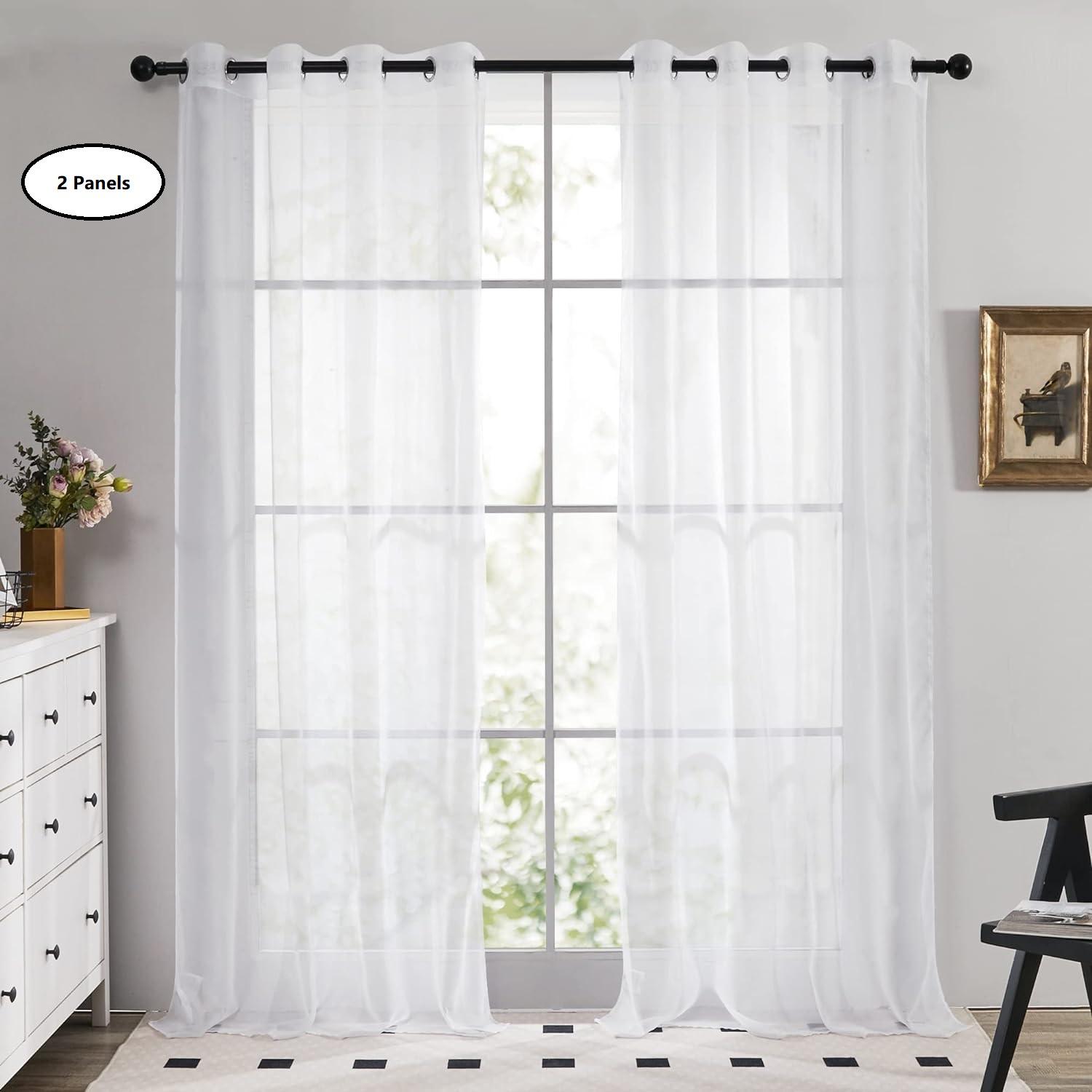BellaHills Rideau Voilage Blanc Semi Occultant 140x160CM - 2 Panneaux à Oeillets Pour Salon Chambre Cuisine