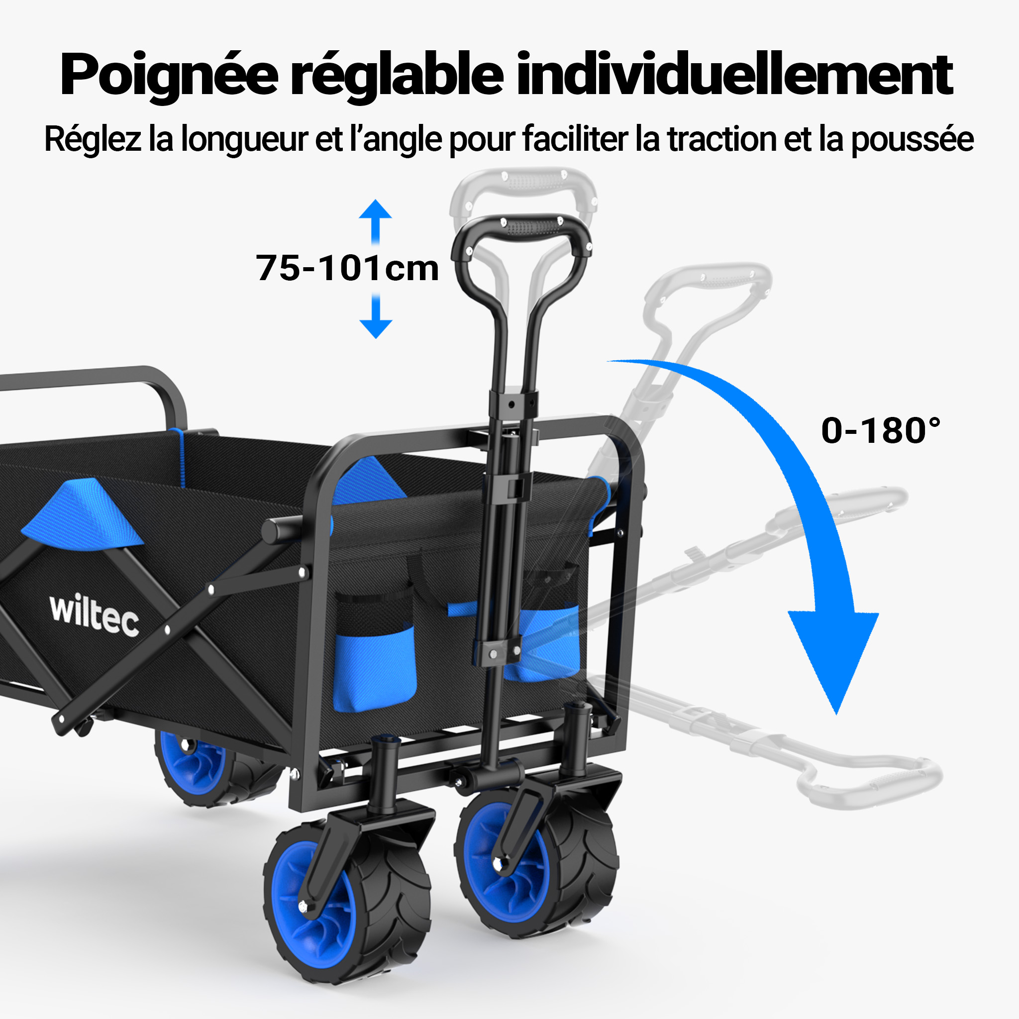 Chariot Enfants de transport pliable – 940 x 630 x 810 mm – capacité de charge 100 kg – avec Larges roues et Poignées – Diable Tout terrain… Wiltec... - 7