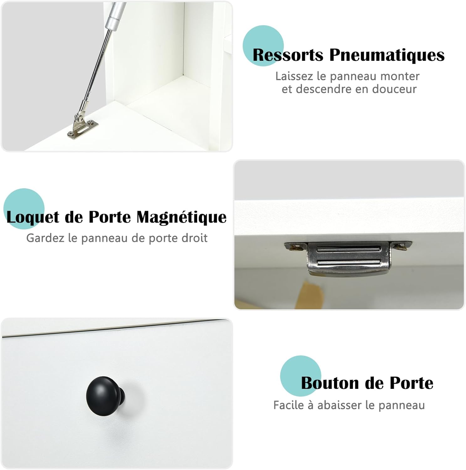 Bureau Mural Rabattable pour Ordinateur Portable, Table Murale avec Étagères Intégrée,Tiroir(Blanc) - 4