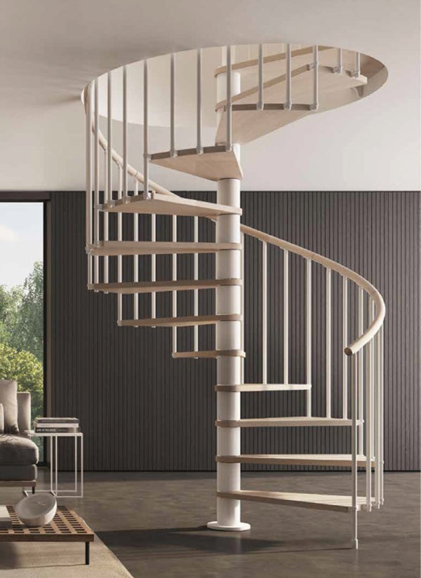 Escalier colimaçon 10 marches - Haut. à franchir 2.05 à 2.40m - Diam. 120cm - Trémie ronde - Struct. blanche / marches blanchi - PHOLA120/SBMBLA-10 - 3