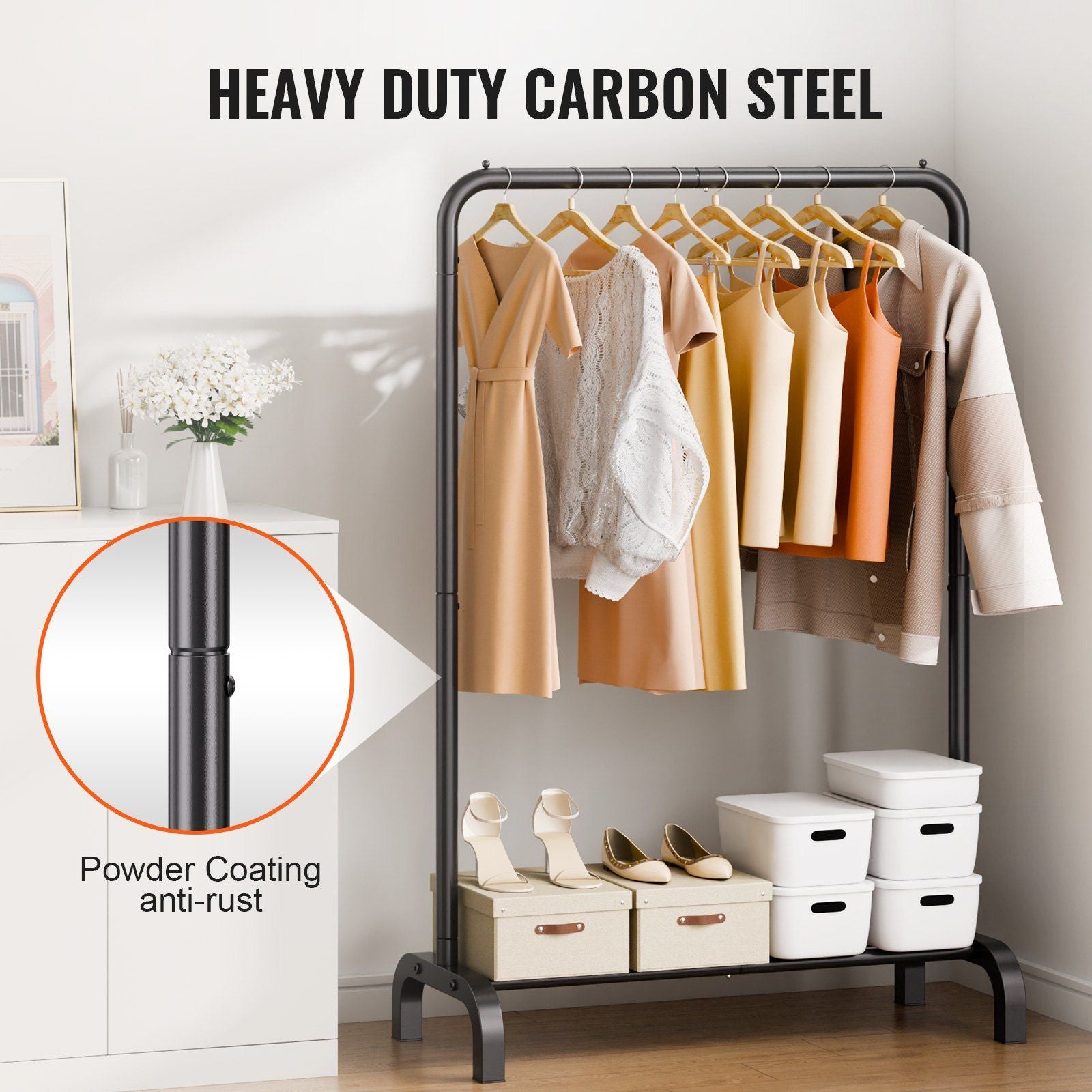 Portant Vêtements Robuste avec Tringle et Espace de Rangement,Rack Idéal pour Chambre et Invités - 4