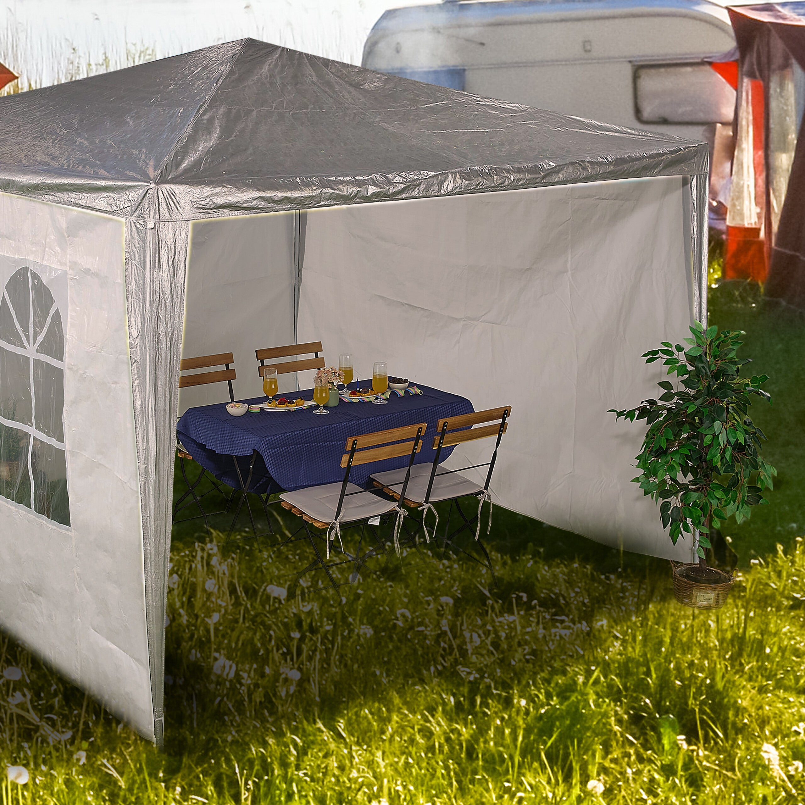 Laterales Carpa 2x3 m Set de 3, Impermeables, Cerramientos con Cierre de Contacto, Ventanas, Color Blanco, Relaxdays - 3