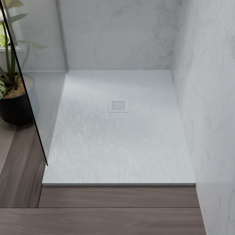 Receveur De Douche L.100 X L.80cm Blanc Extra Plat Rectangulaire Avec Le Kit De Plinthe Et Pieds Et Bonde De Douche