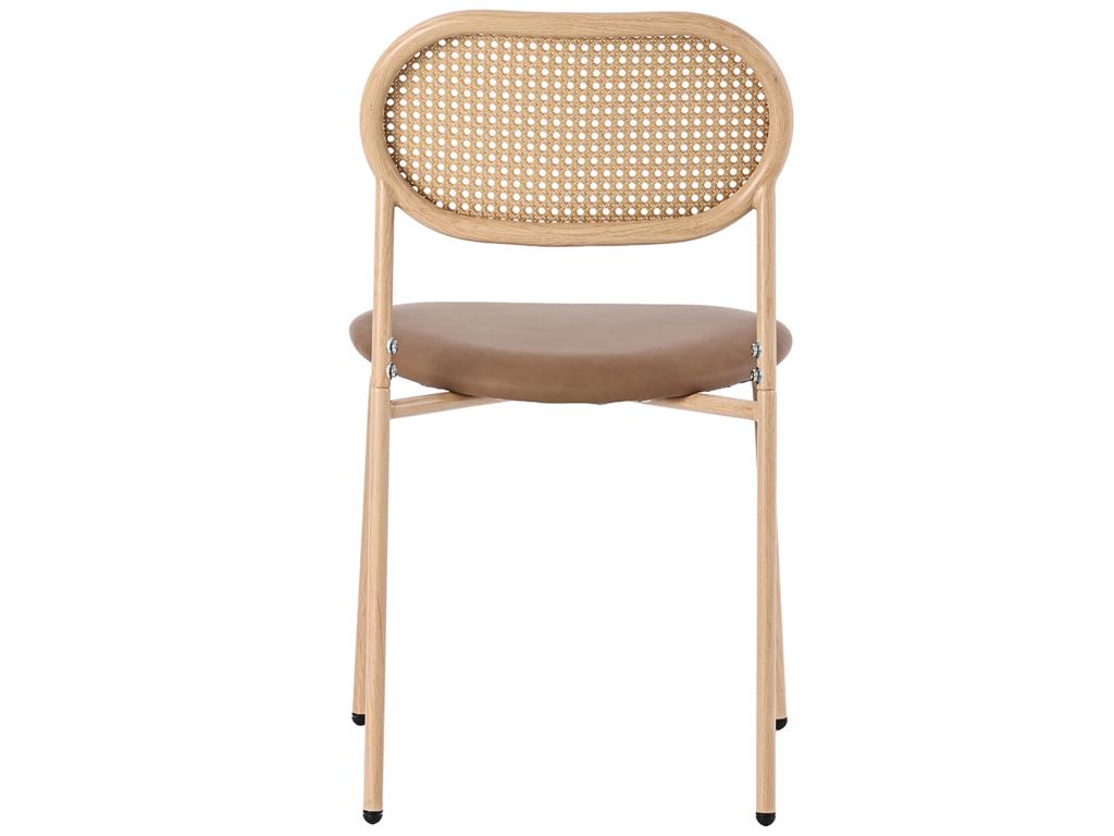 Lot de 4 Chaises en similicuir et rotin - pieds en métal - Marron - 5