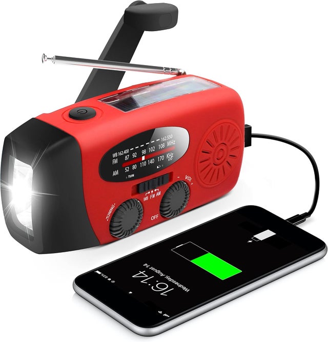 Radio à manivelle d'urgence avec lampe de poche LED, radio portable AM/FM NOAA avec batterie externe 2000 mAh