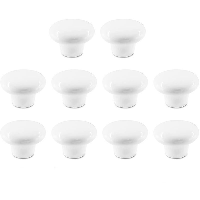 10x Biały okrągły uchwyt meblowy, ceramiczna gałka do szafki z jednym otworem, minimalistyczny styl ze śrubą