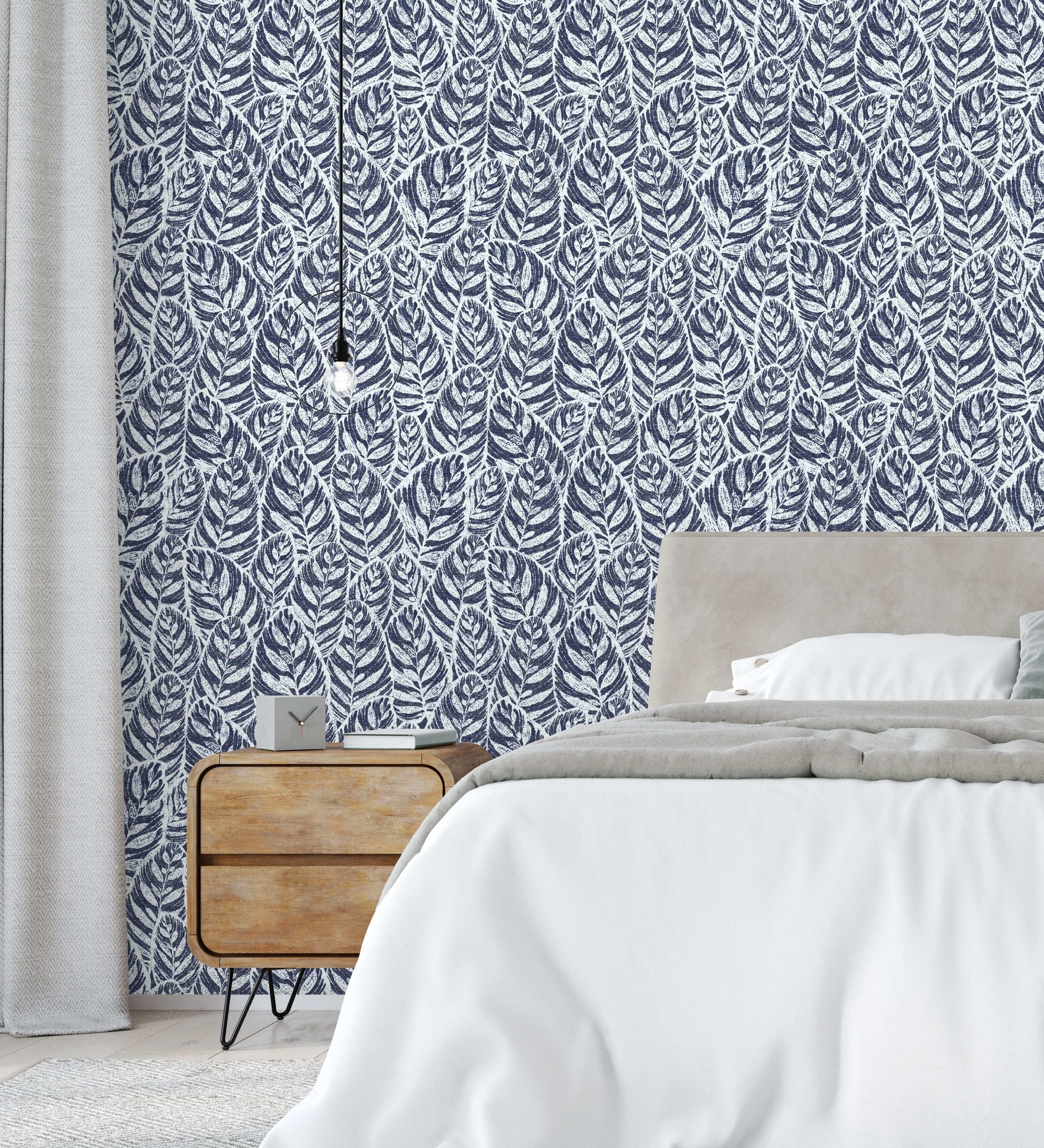 Papel pintado vinílico ecológico de hojas moderno azul con textura - lost garden 680843 de gaulan - rollo de 10 m x 0,53 m