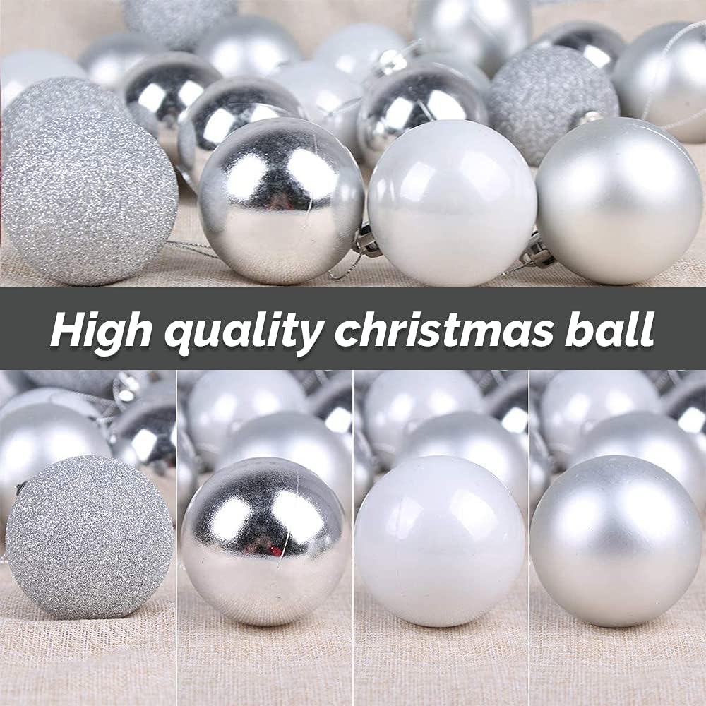 conjunto de 36 bolas de Natal de prata sortidas (3 cm de diâmetro), decorações de árvore de Natal inquebráveis, decorações de festa de casamento - 3