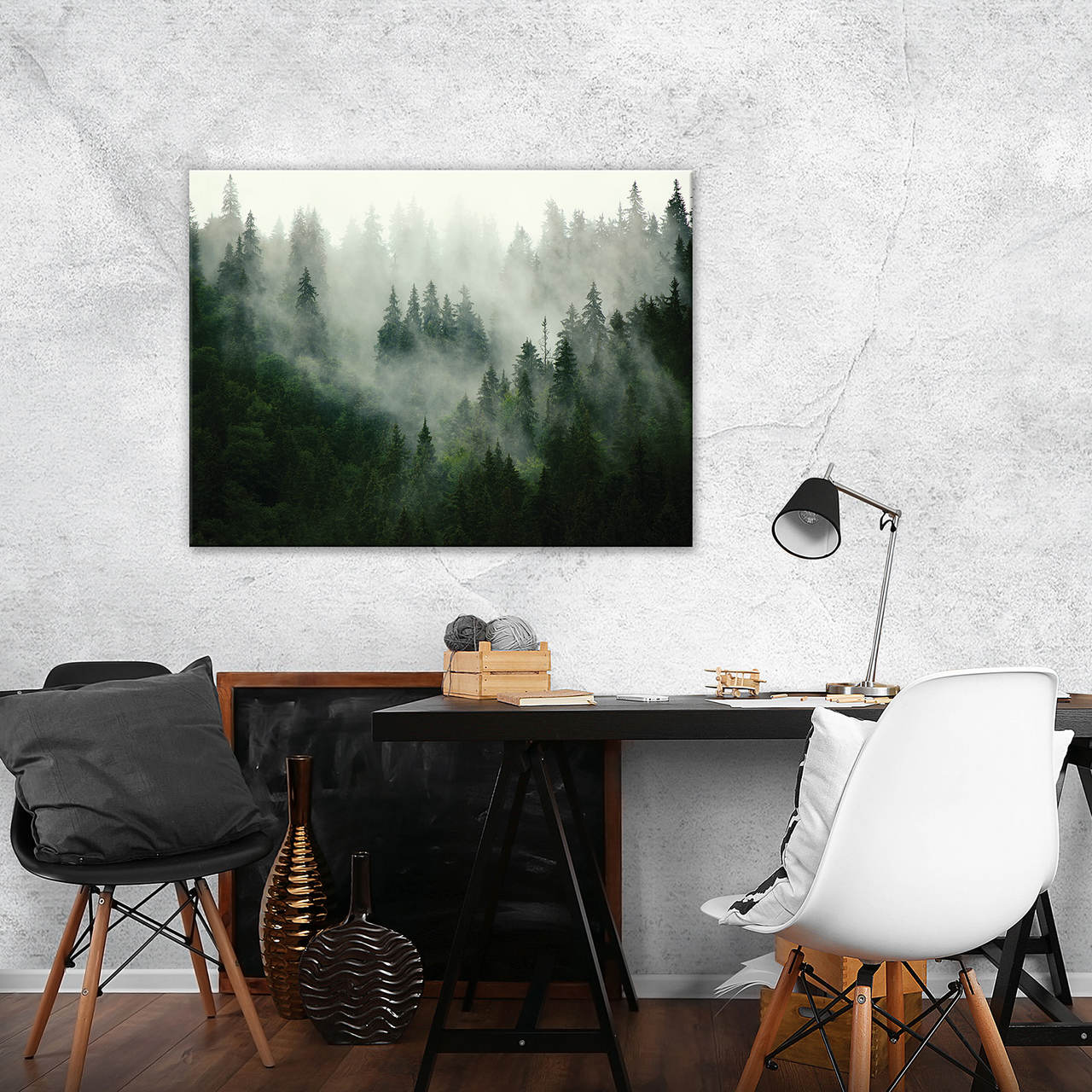 Impression sur Toile Forêt dans la brume Paysage Nature Moderne 120x80 cm XXL Tableau Décoration Murale Intissée pour Salon Chambre pret a accroche - 6