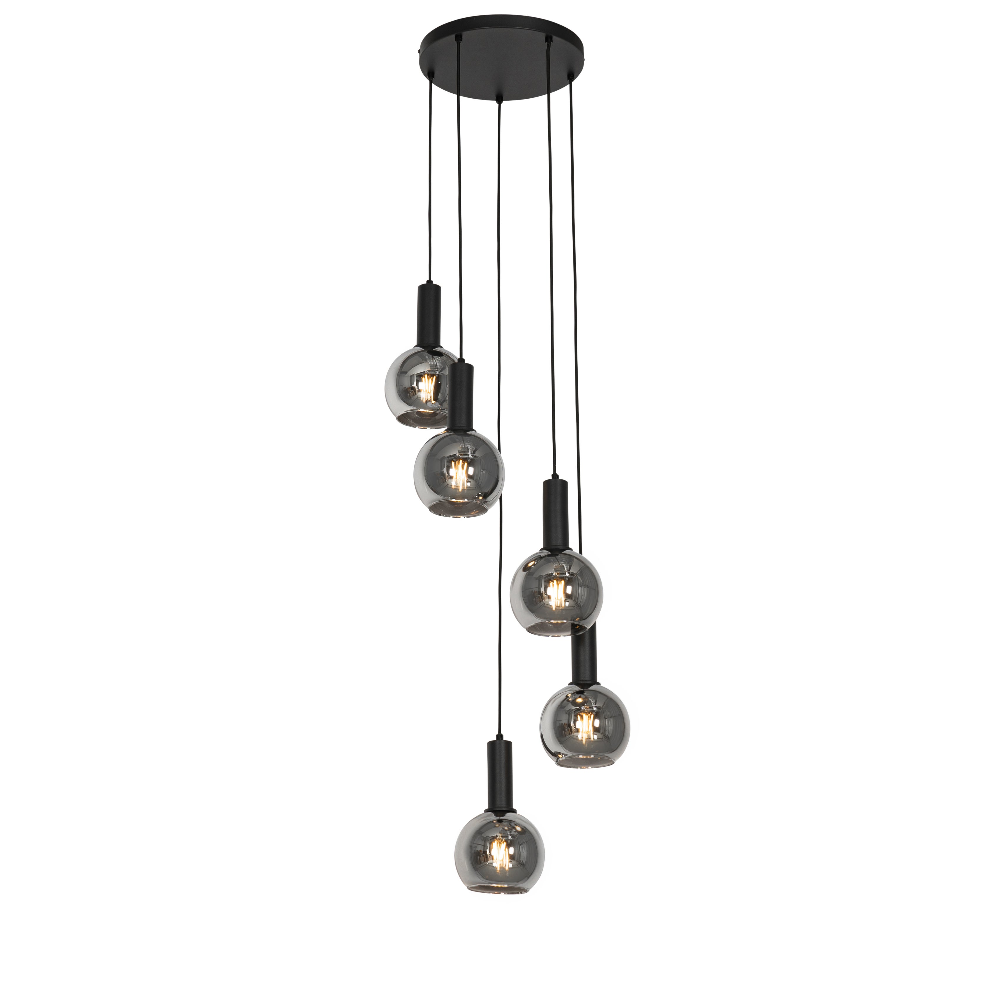 Qazqa artdeco lampa wisząca z kloszem (5 punktów) - Josje - czarny, okrągły, max. 25w, e27, z 5 punktami świetlnymi oświetlenie