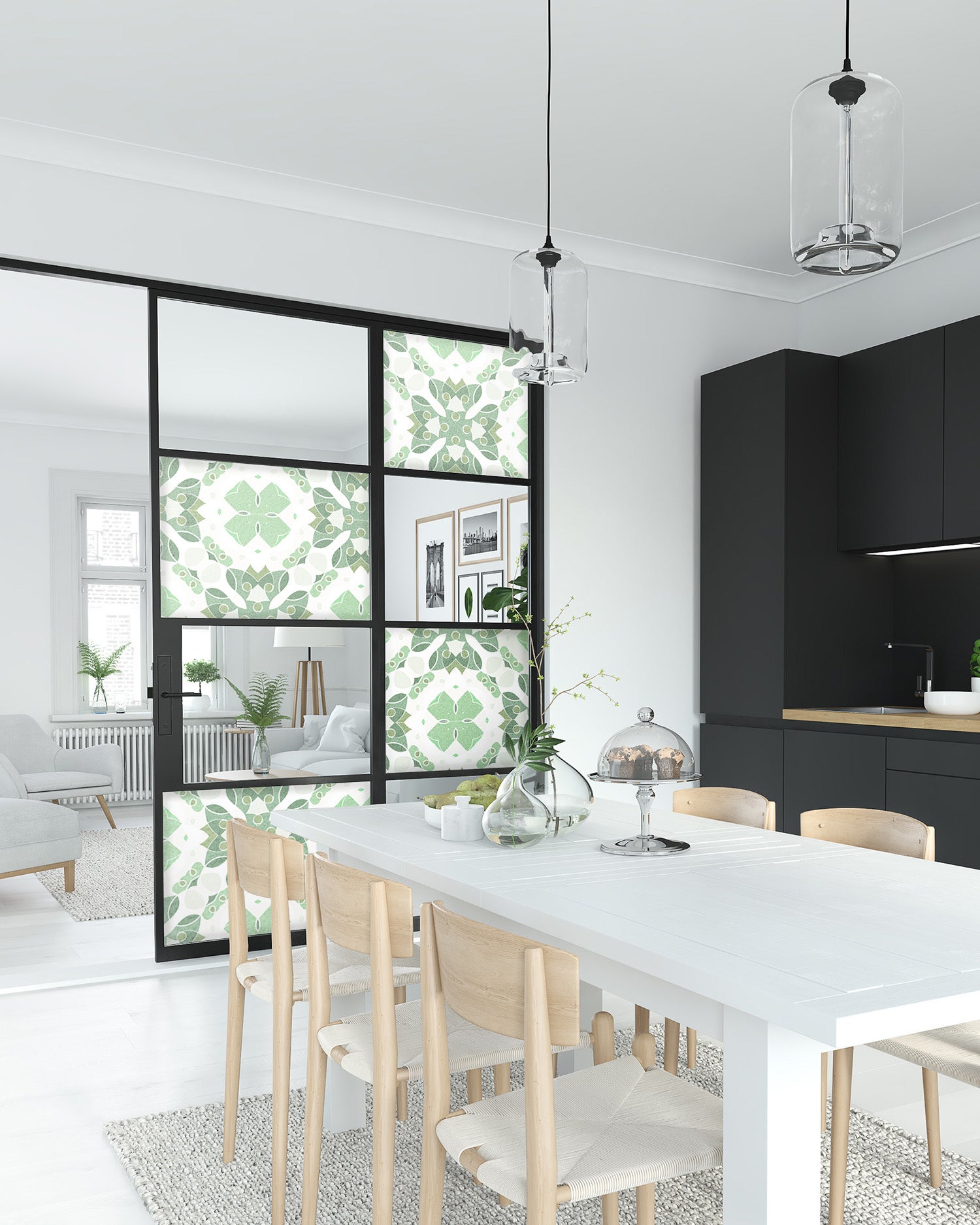 Panorama Film de Fenêtre Mosaïque Hydraulique Orientale Vert 39x300 cm - Anti Occultant Fenêtre - Adhesif Vitre Electrostatique - 5