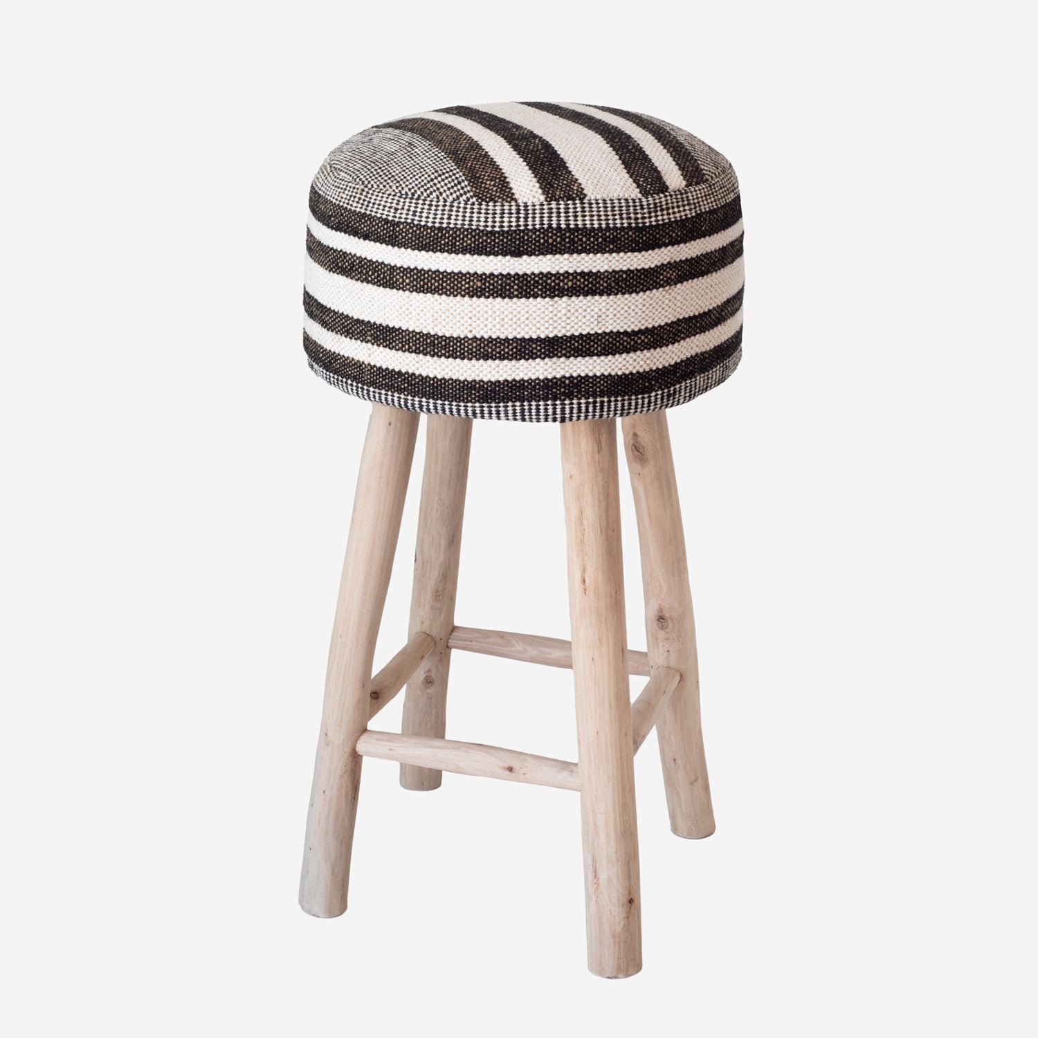 TABORET WYSOKI ETNICZNY BAWEŁNIANY CZARNO-BIAŁY Ø40X75CM