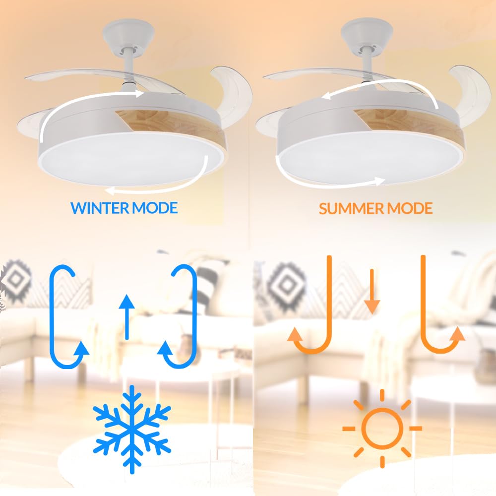 IluminaShop - Ventilador de Techo LED Messe Madera 72W Blanco DC Ultra Silencioso con Mando a Distancia y Palas Retráctiles Verano / Invierno - 7