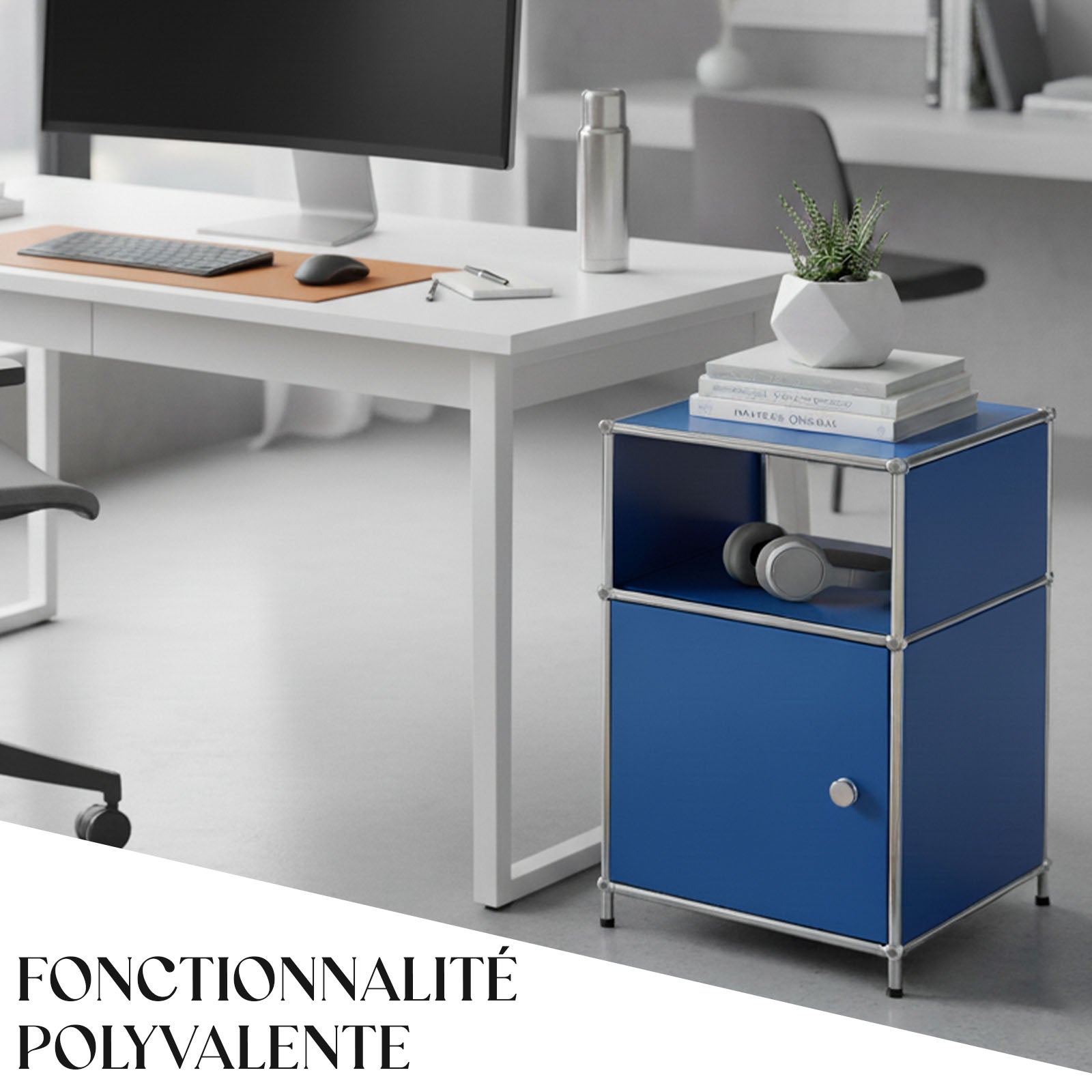 Étagère métal chromé design épuré, Concept Epuré MK-040 : 3 étages, 40 x 40 x 65 cm, Bleu - 6