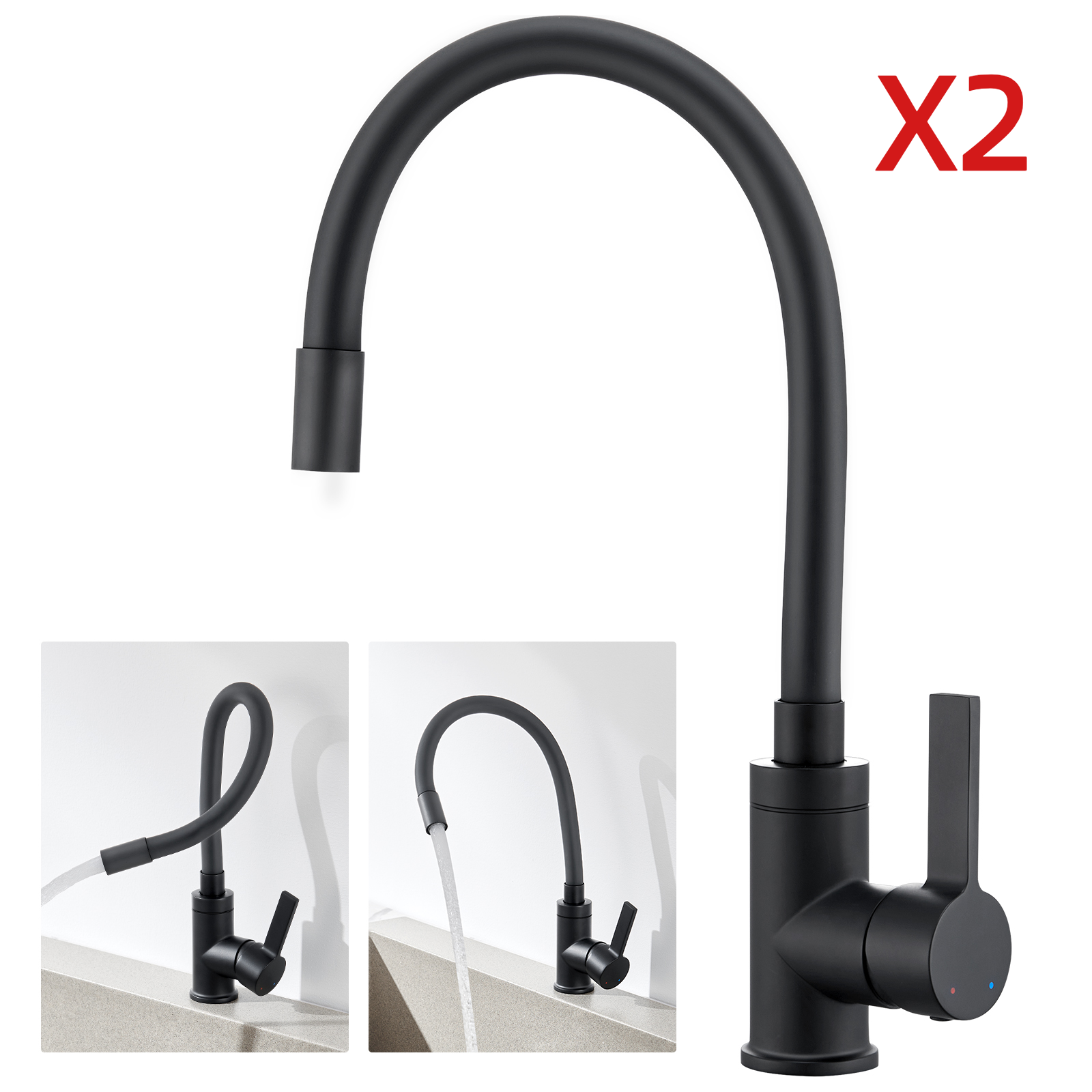 Rubinetto Cucina 3 Vie Con Doccetta Estraibile - Girevole 360&deg;, Per Filtro Acqua, Grigio