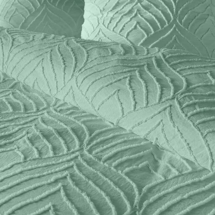 Housse de couette 240 x 220 cm microfibre unie tuftee heltie Sauge - 2
