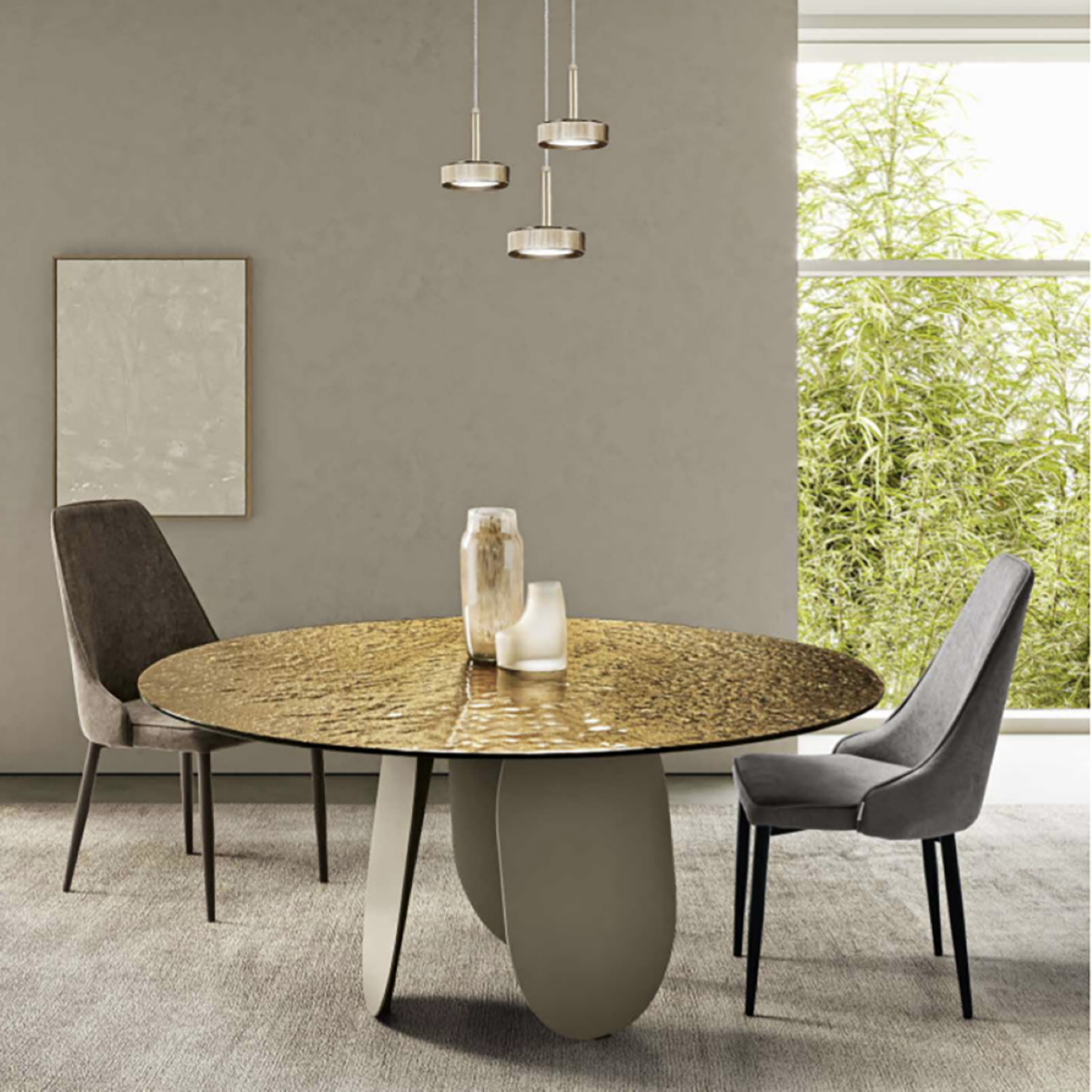 Tavolo Rotondo MAY In Vetro Con Gambe Incrociate - Diametro 114 Cm, Colore Naturale - Foto 5