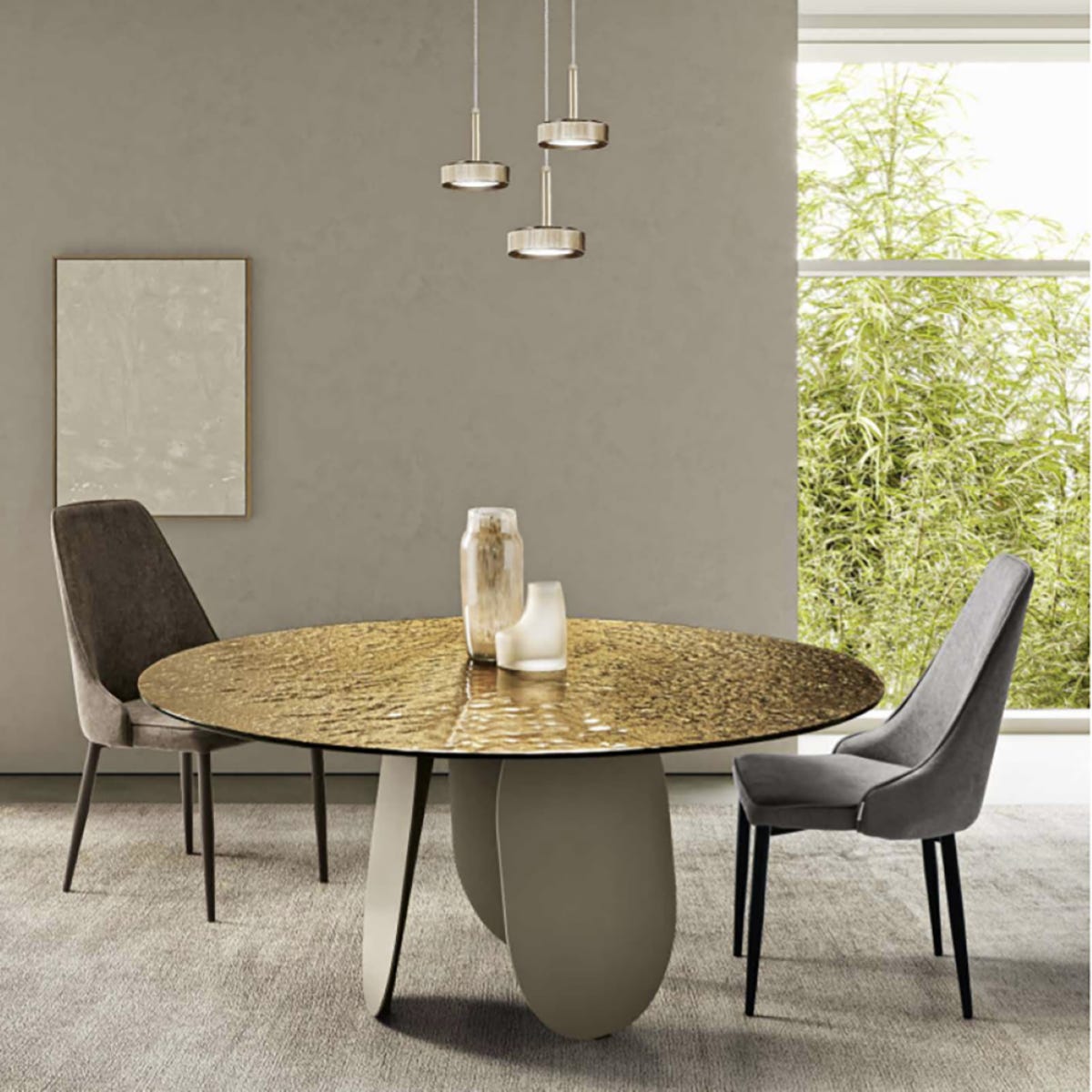 Tavolo Rotondo MAY In Vetro Con Gambe Incrociate - Diametro 114 Cm, Colore Naturale - Foto 5