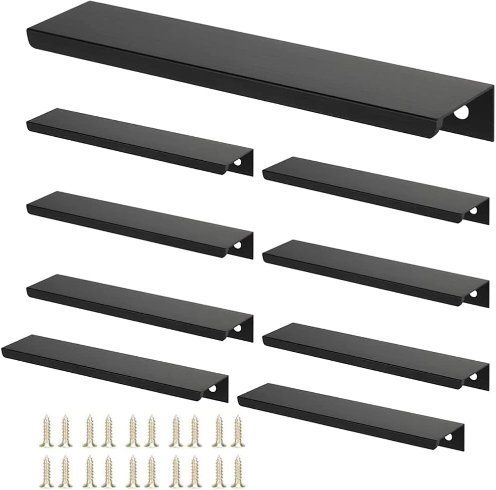 10 szt. niewidocznych uchwytów meblowych, aluminiowych uchwytów kuchennych, w kolorze czarnym, do szuflad, szafek, kredensów (rozstaw otworów 160 mm /