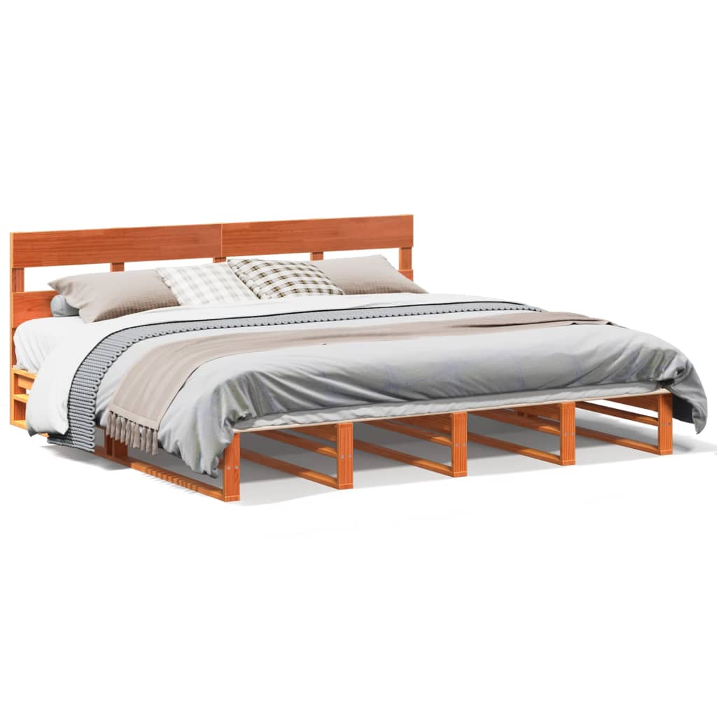 Cadre de lit sans matelas en bois de pin massif ciré marron, pour la chambre, 200 × 200 cm - 2