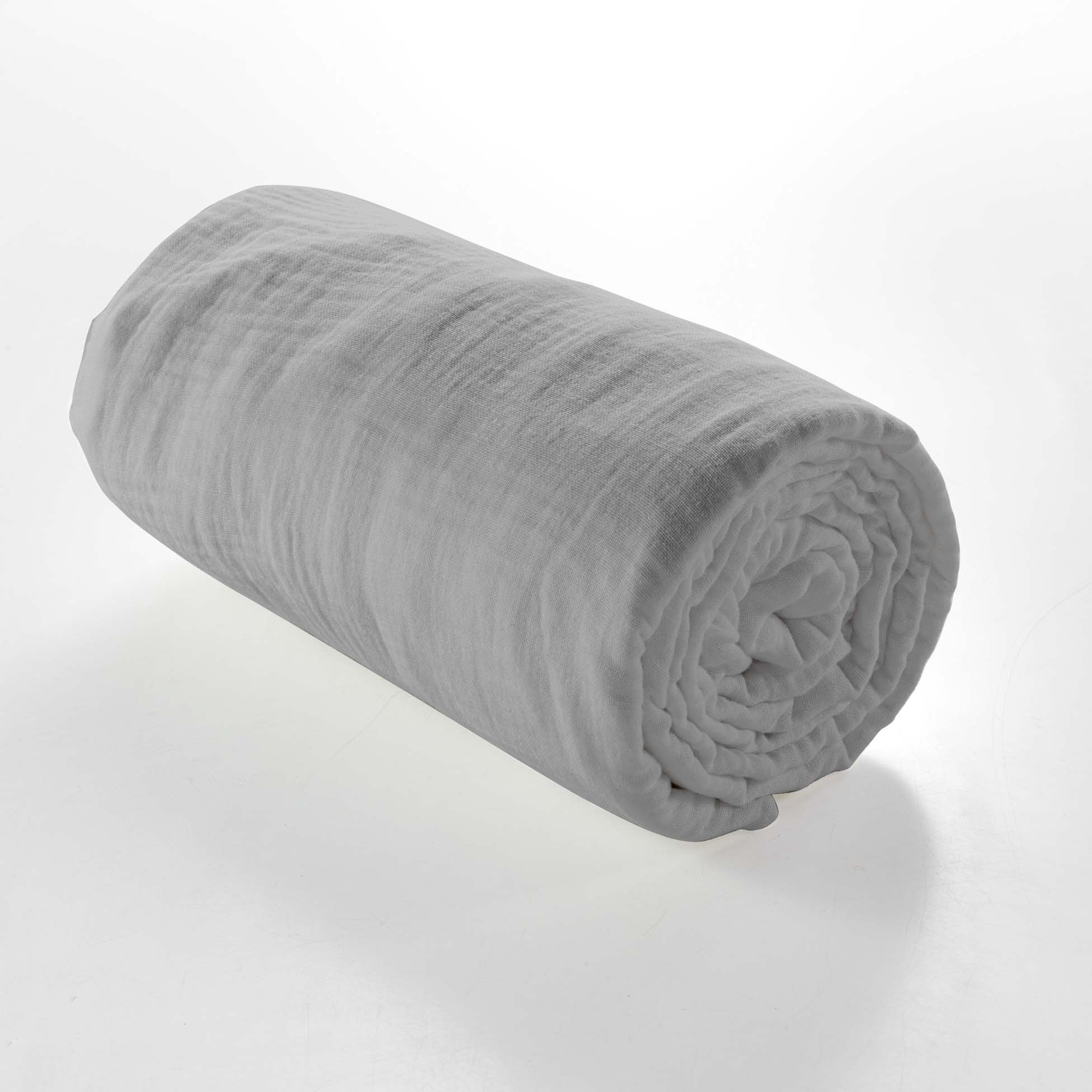 Drap-housse 2 personnes 140 x 190 cm – Gaze de Coton Uni 57 fils – Angelia Gris - 2