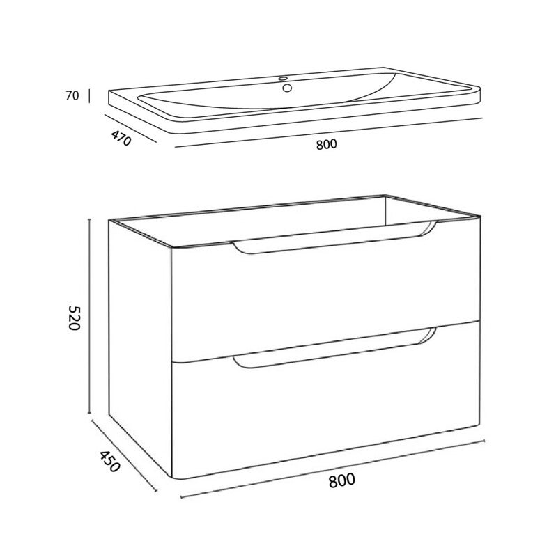 CONJUNTO MUEBLE DE BAÑO SUSPENDIDO MODELO IRUN 80 CM. 2 CAJONES ROBLE ALBA Y LAVABO COSMOS - 4